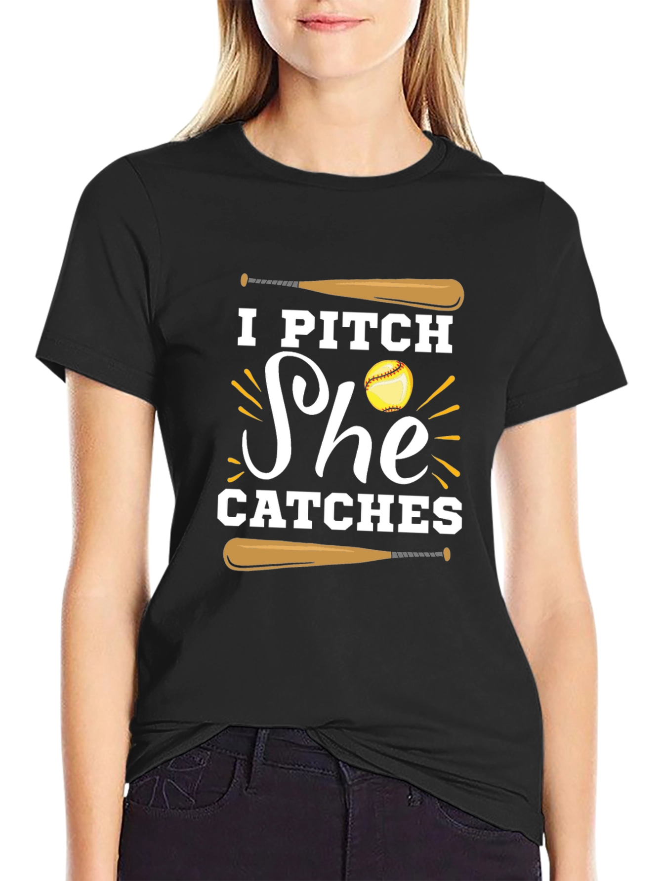 I Pitch She Catches Baseball Graphic Tee