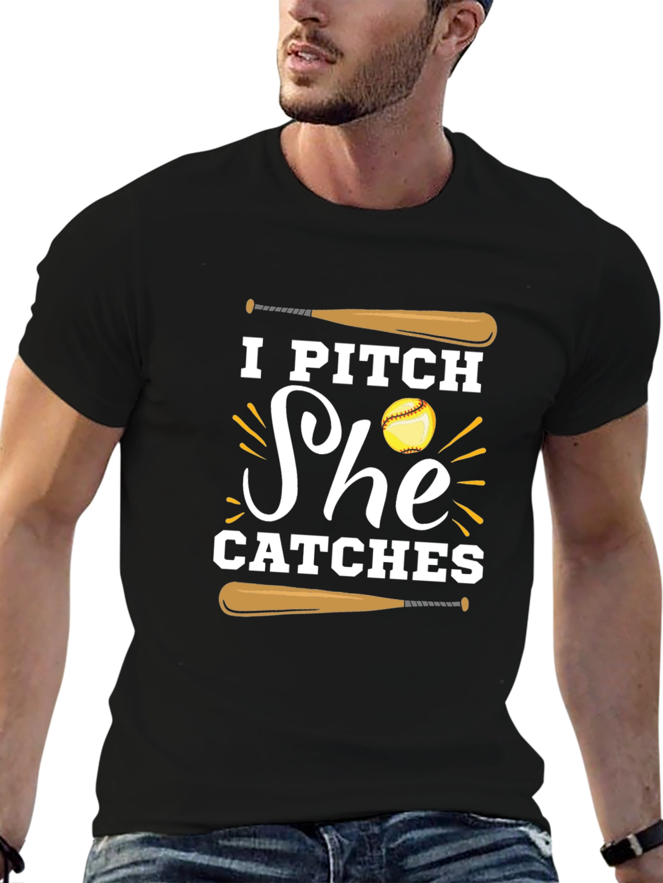 I Pitch She Catches Baseball Graphic Tee