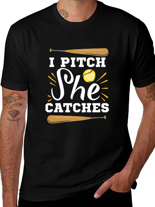 I Pitch She Catches Baseball Graphic Tee