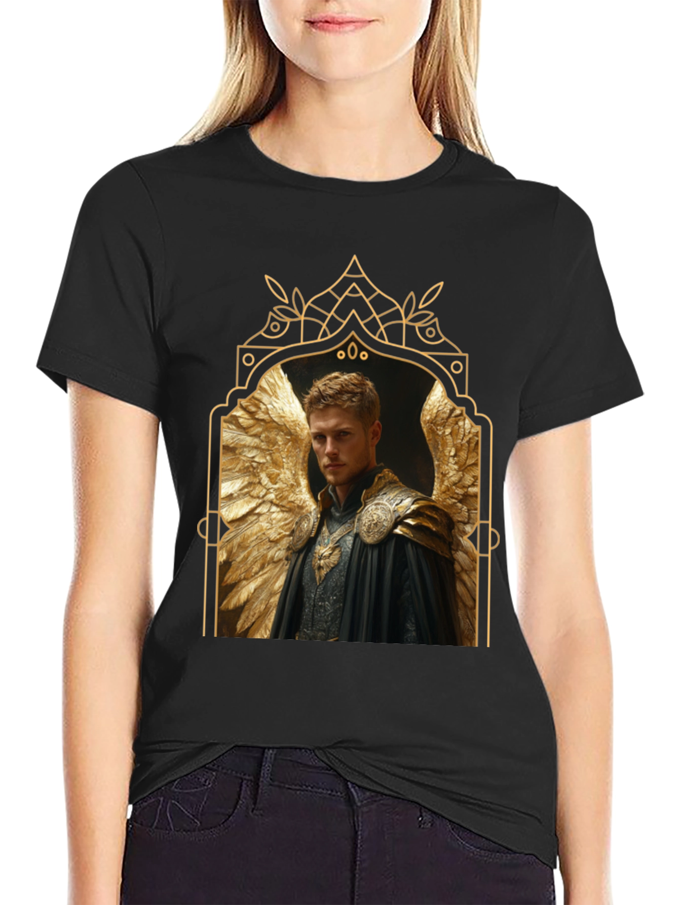 Angel Winged Warrior Black T-Shirt