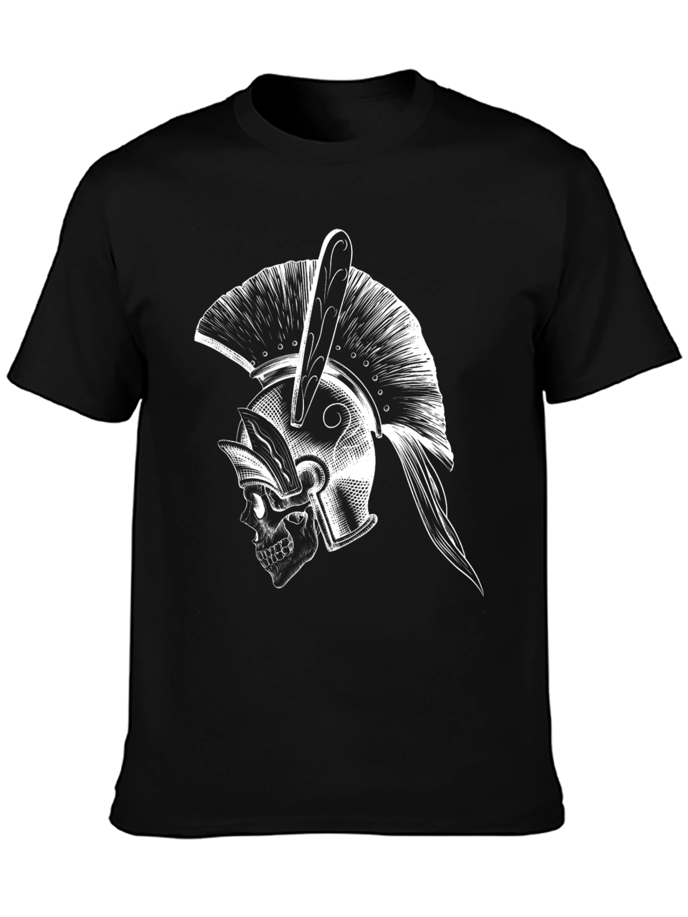 Spartan Skull Helmet Graphic Tee - Black Cotton