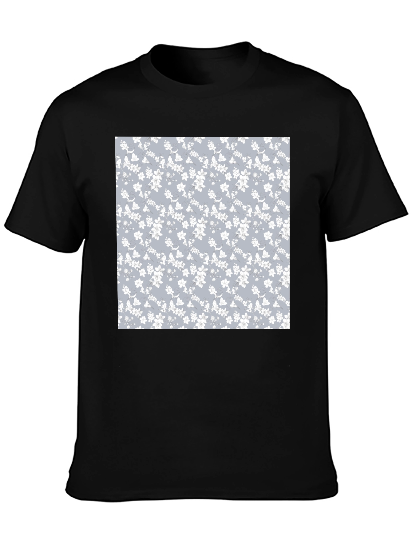 Floral Pattern T-Shirt - Black Cotton Blend