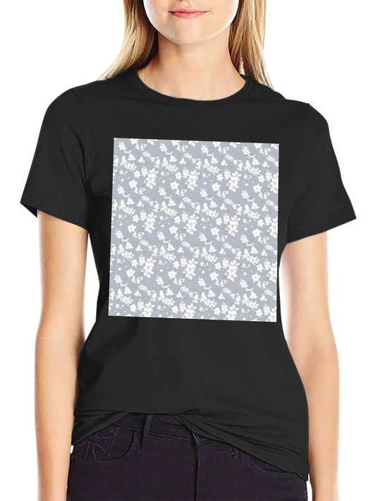 Floral Pattern T-Shirt - Black Cotton Blend