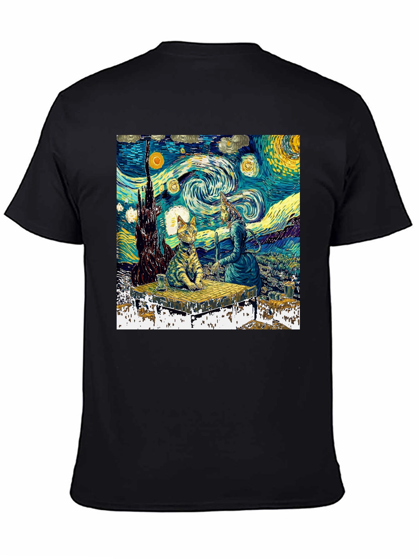 Starry Night Cat T-Shirt - Artistic Unique Design
