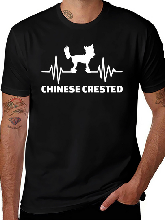 Chinese Crested Dog Heartbeat T-Shirt - Black