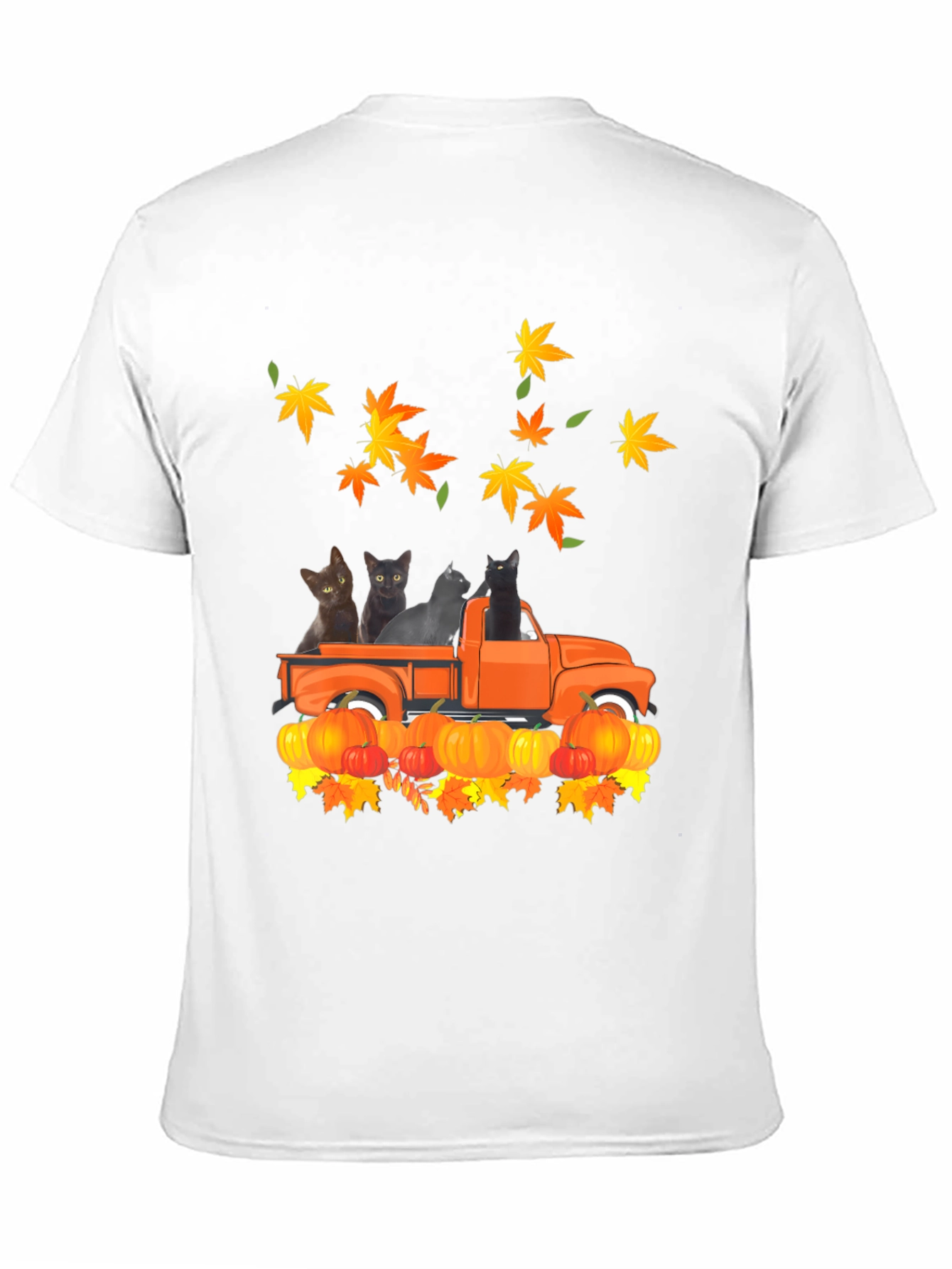 Cat in Truck T-Shirt - Fall Pumpkin Leaves
