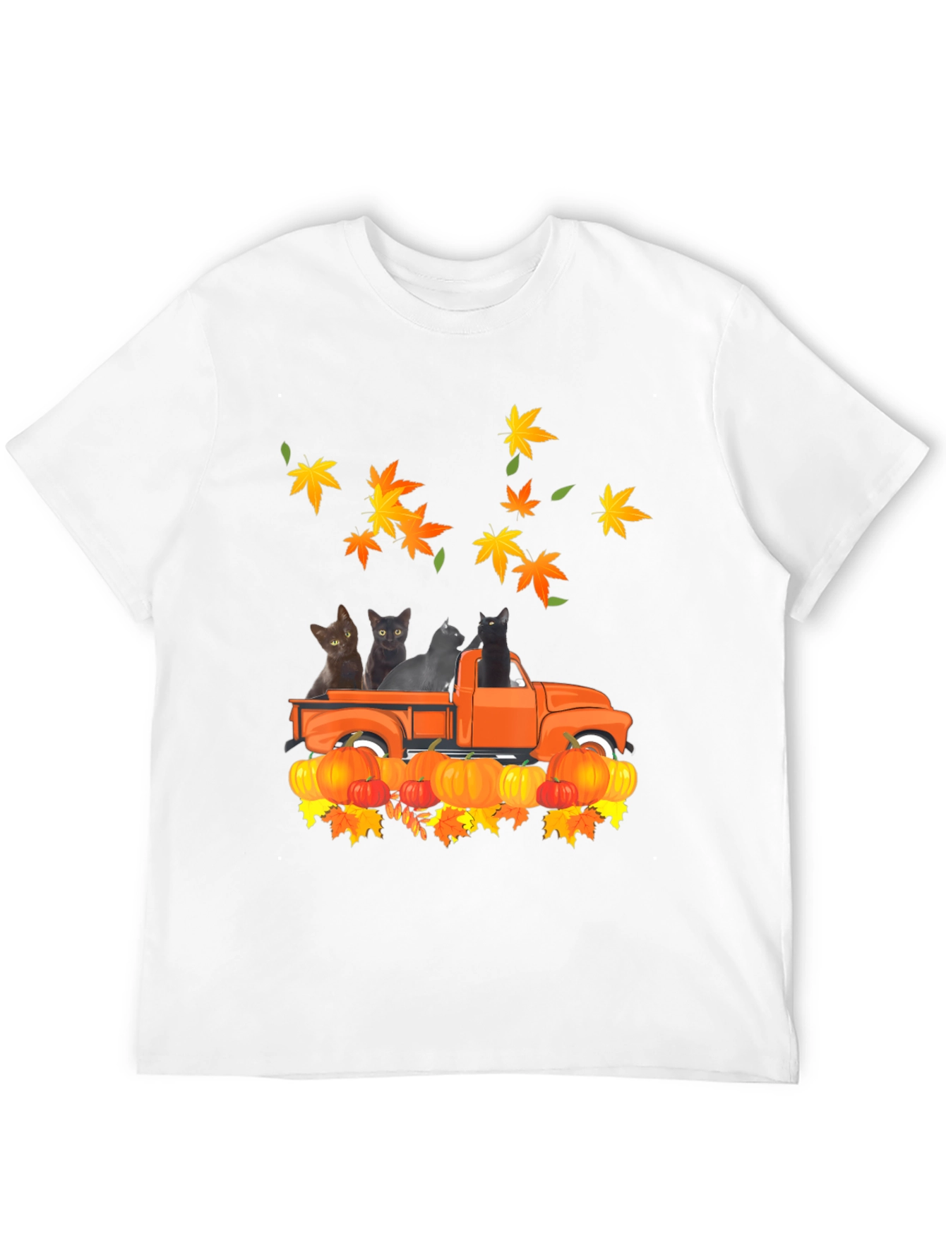 Cat in Truck T-Shirt - Fall Pumpkin Leaves