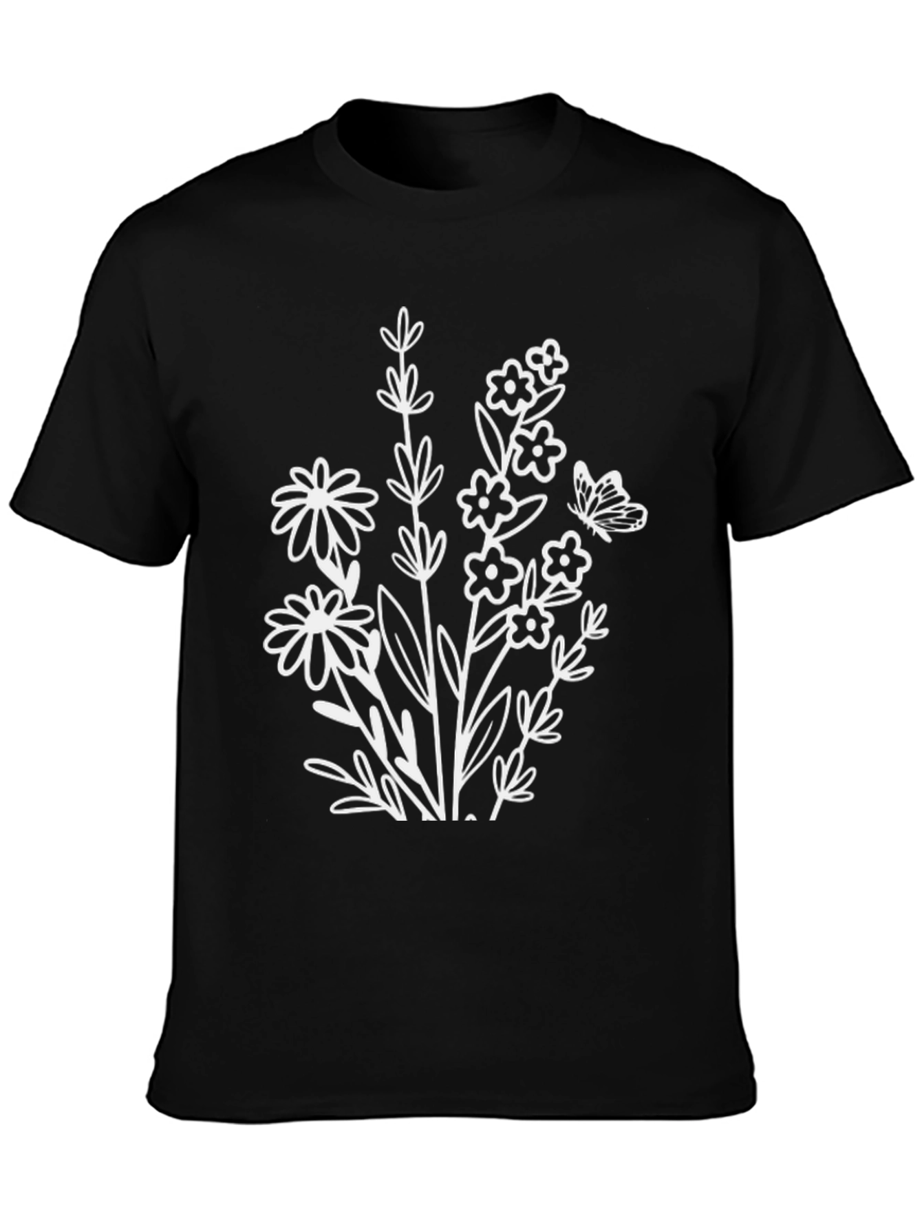 Floral Graphic Print Black T-Shirt