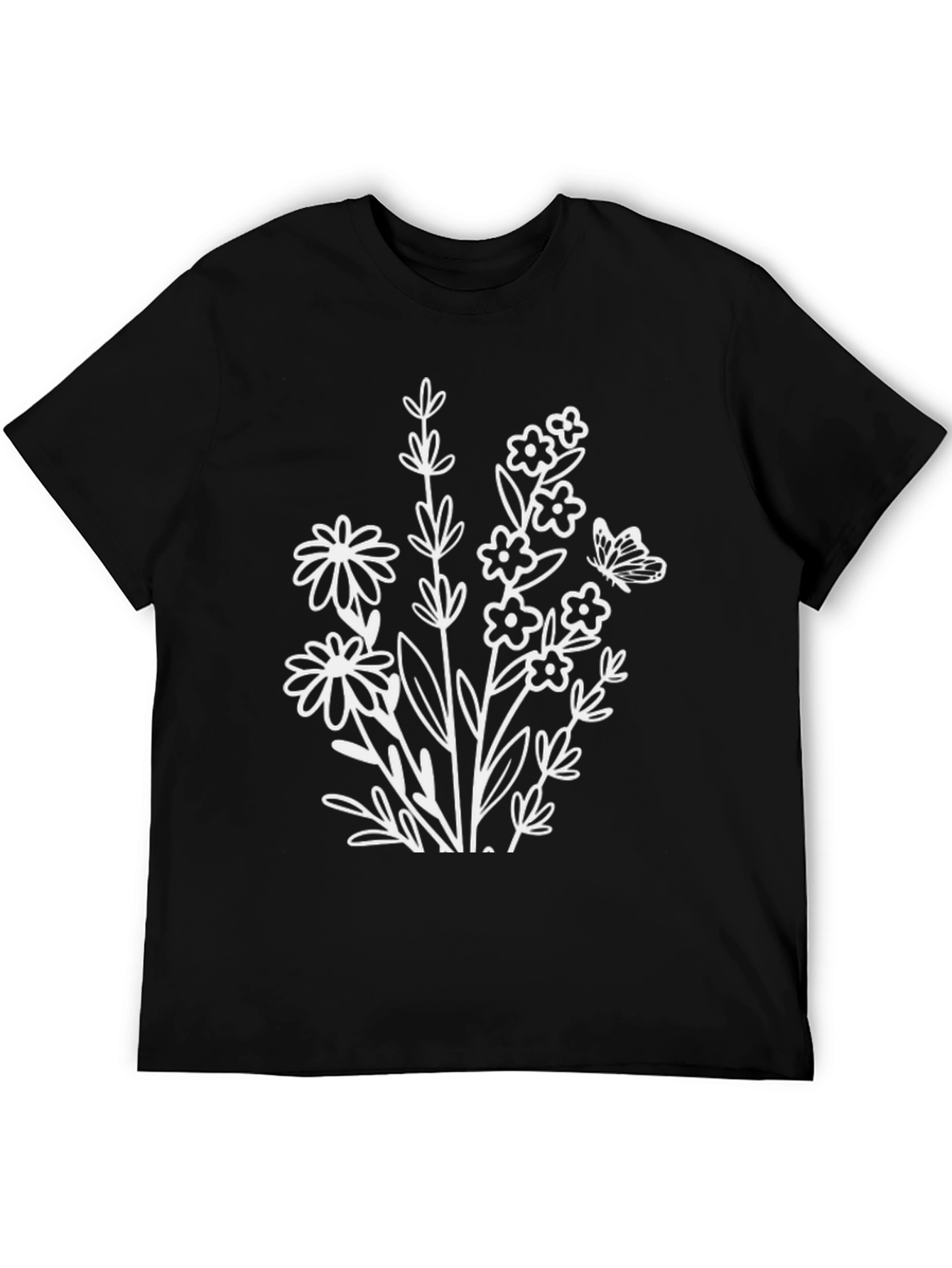 Floral Graphic Print Black T-Shirt