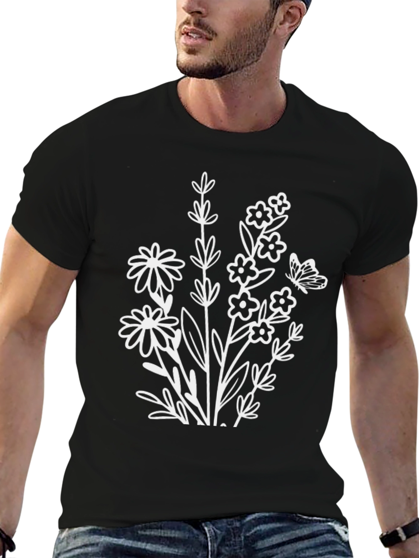 Floral Graphic Print Black T-Shirt