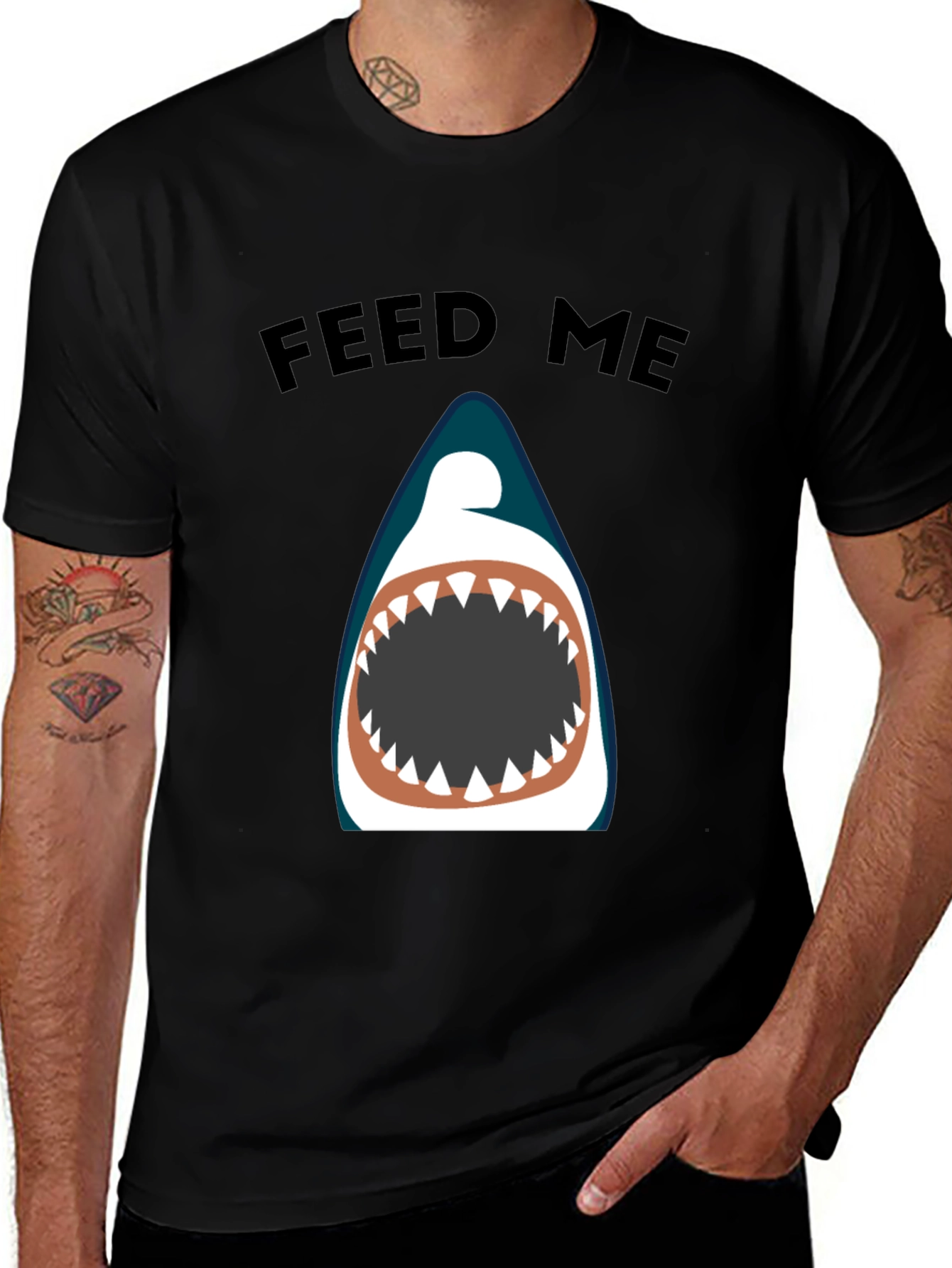 Feed Me Shark Graphic Black T-Shirt