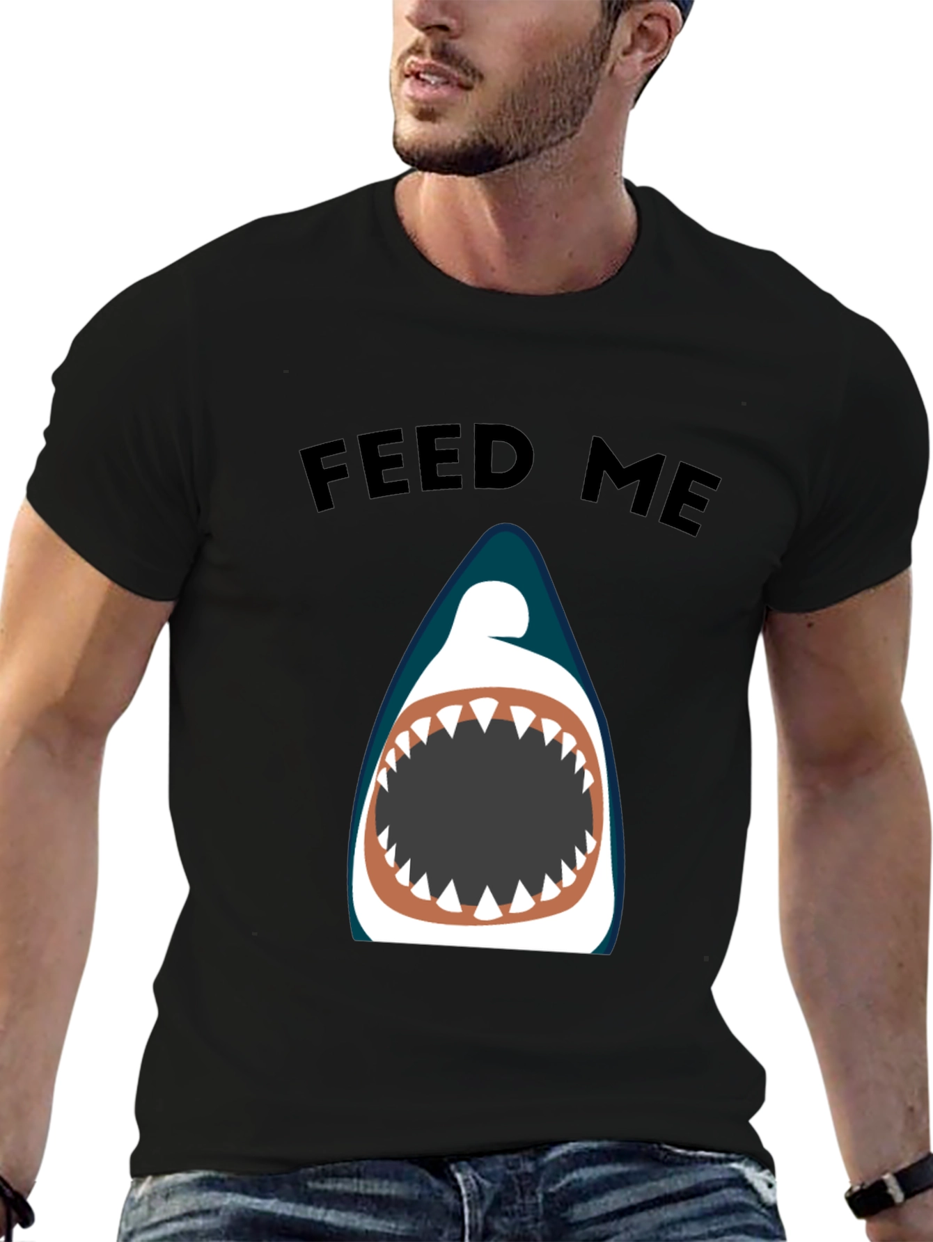 Feed Me Shark Graphic Black T-Shirt