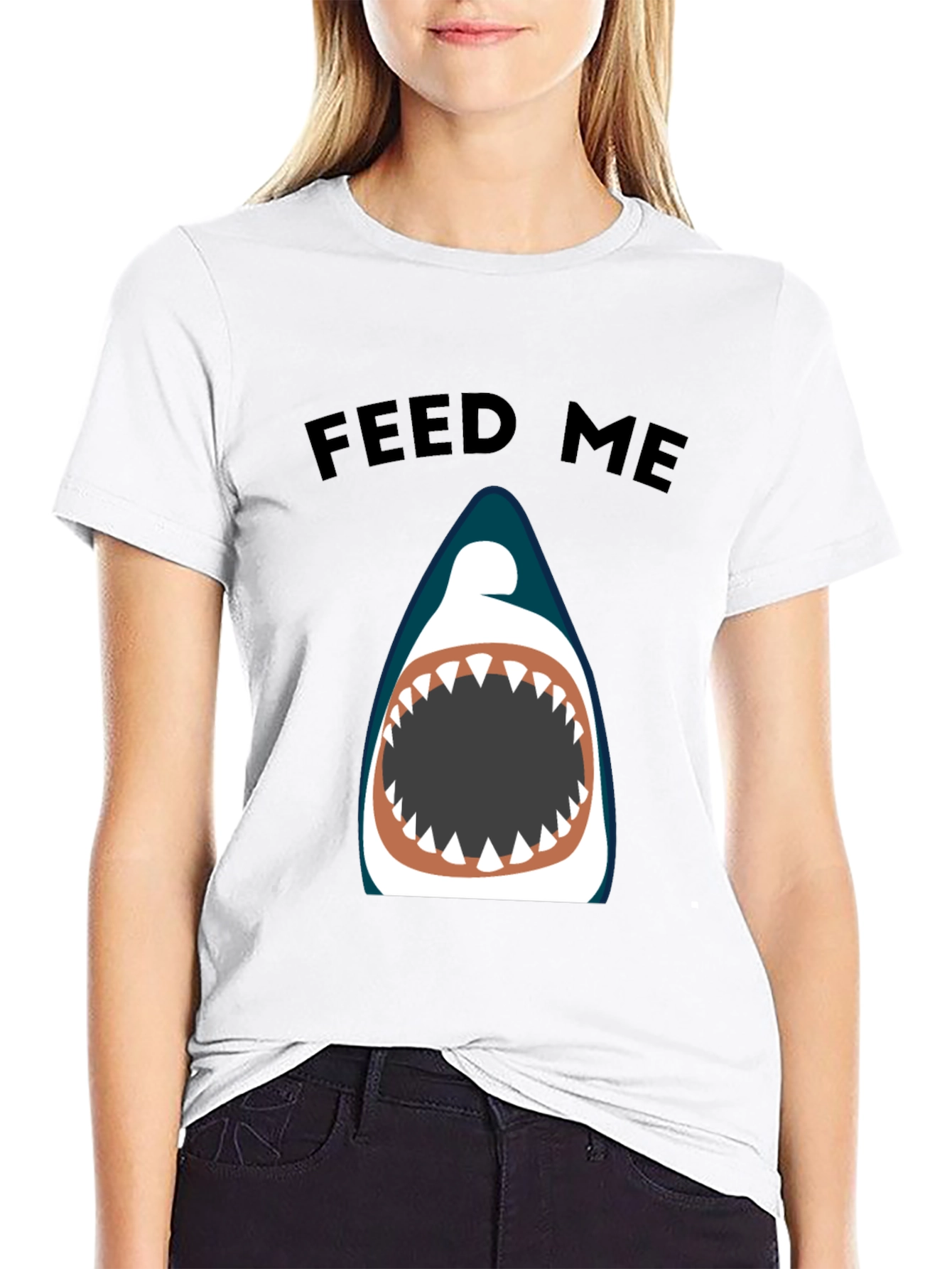 Feed Me Shark Graphic Black T-Shirt