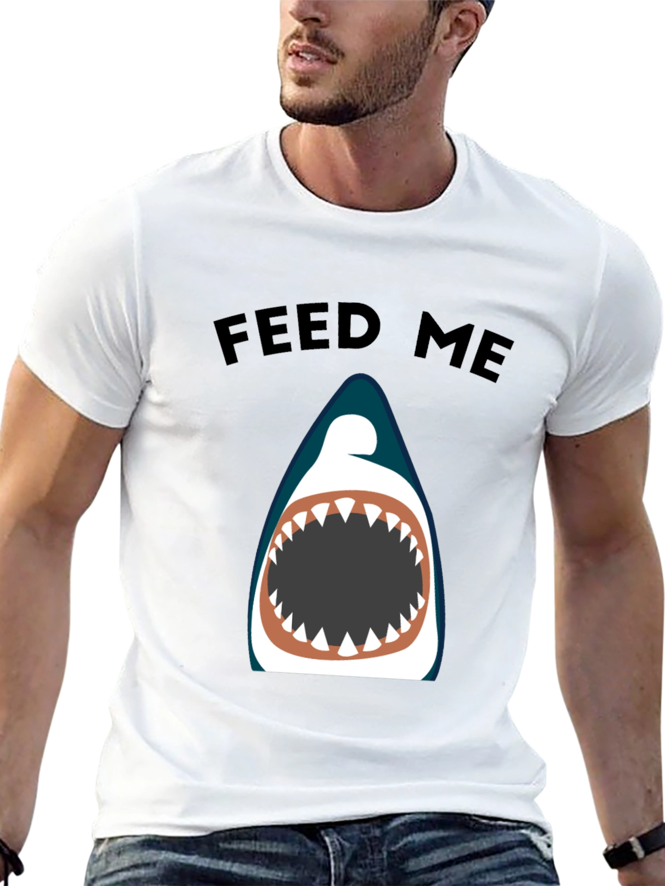 Feed Me Shark Graphic Black T-Shirt