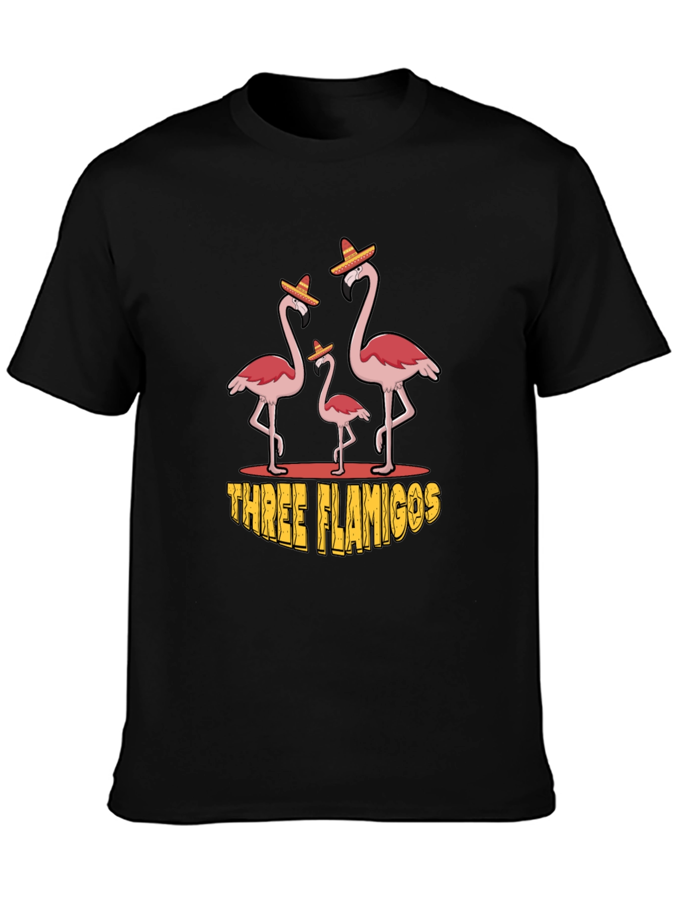 Three Flamingos Black Graphic Tee