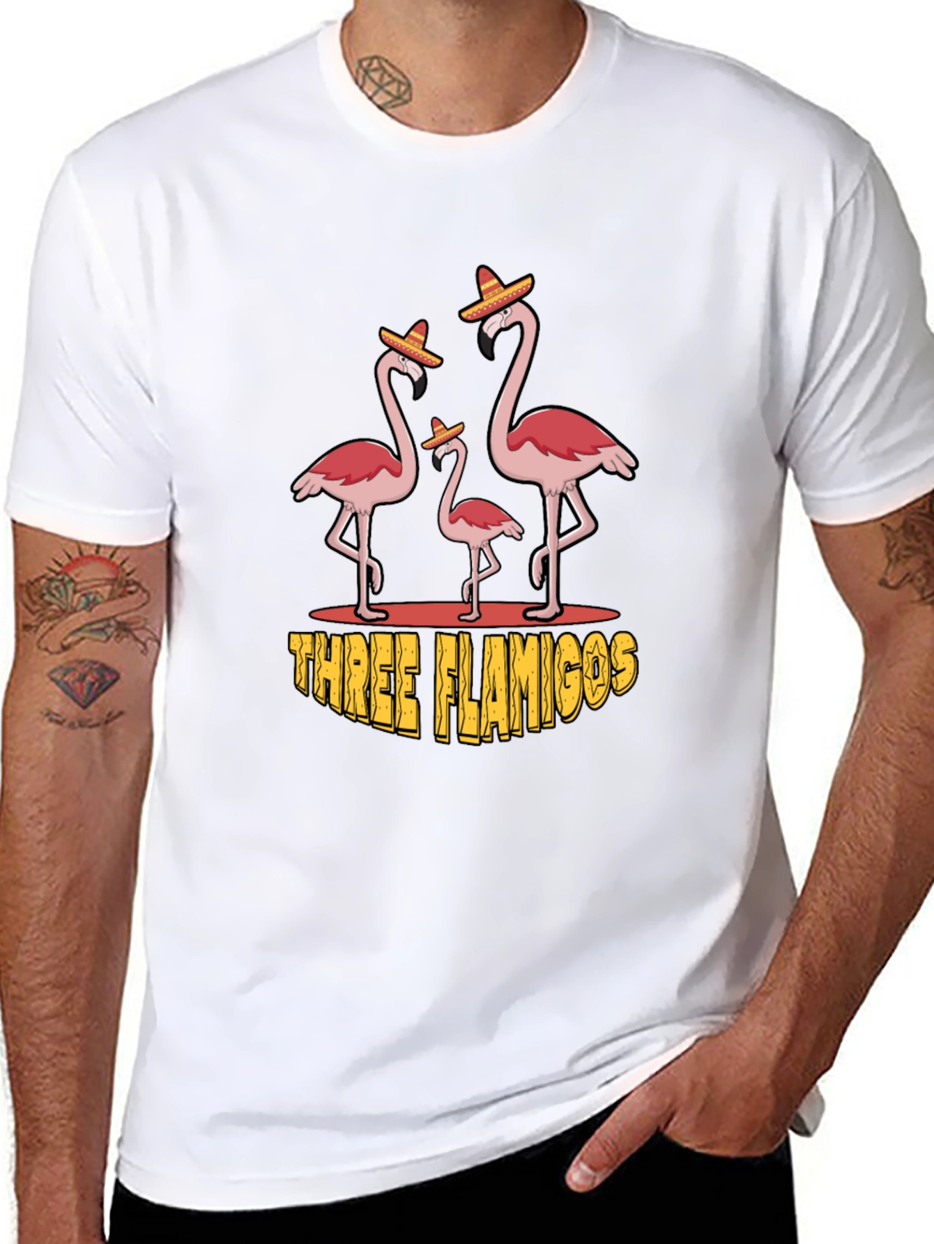 Three Flamingos Black Graphic Tee