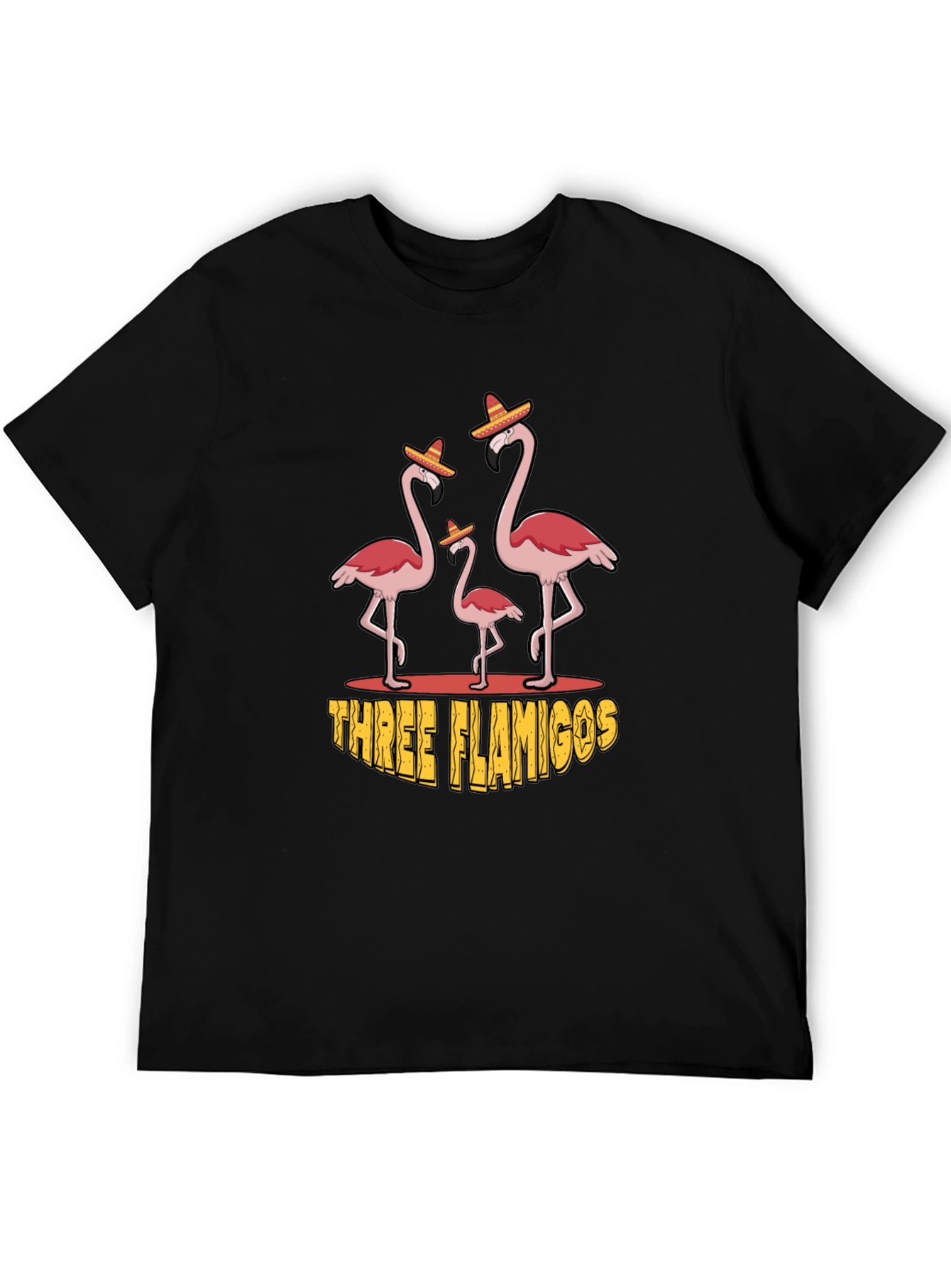 Three Flamingos Black Graphic Tee