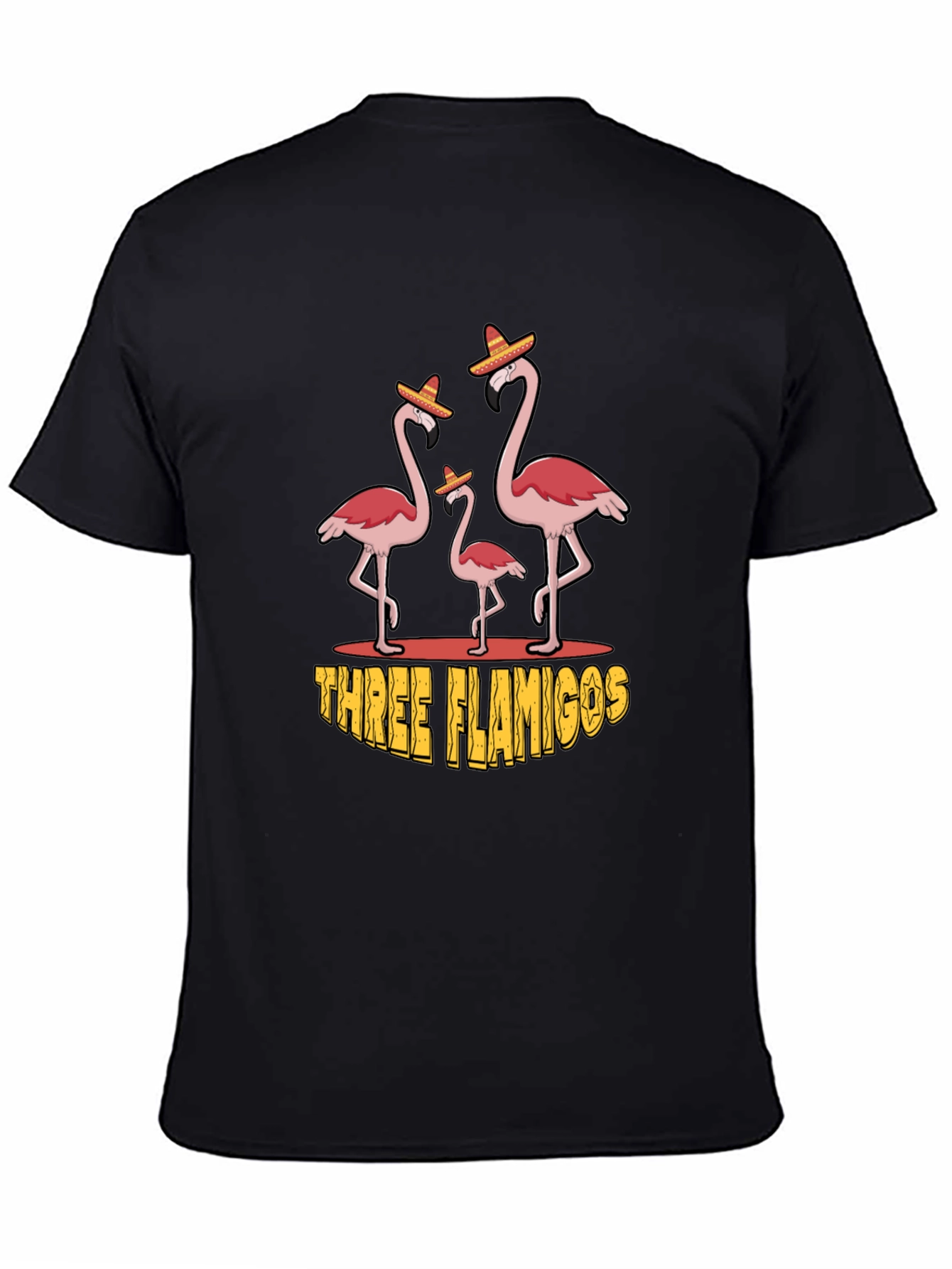 Three Flamingos Black Graphic Tee