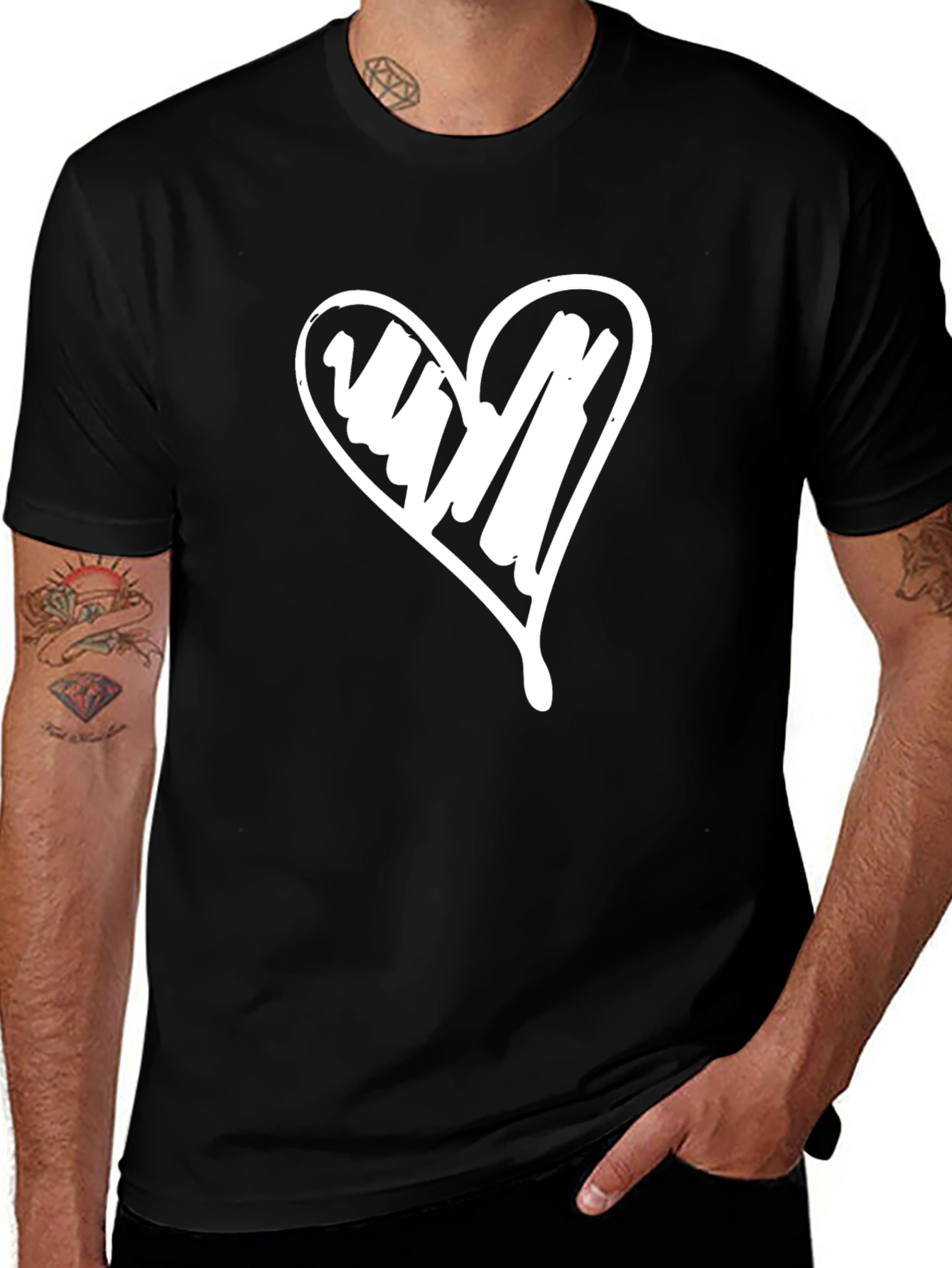 Heart Sketch Graphic Tee - Casual Black T-Shirt