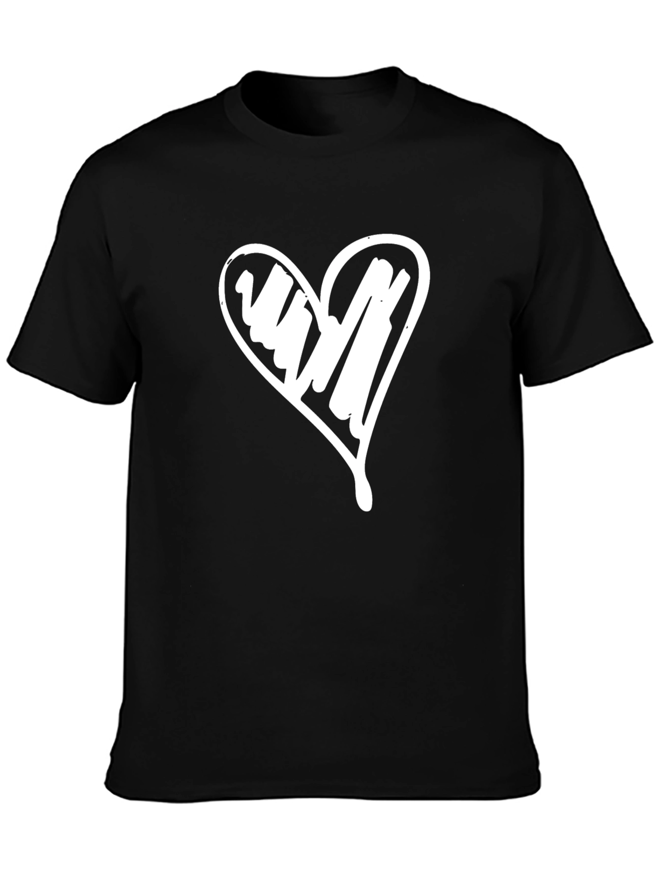 Heart Sketch Graphic Tee - Casual Black T-Shirt