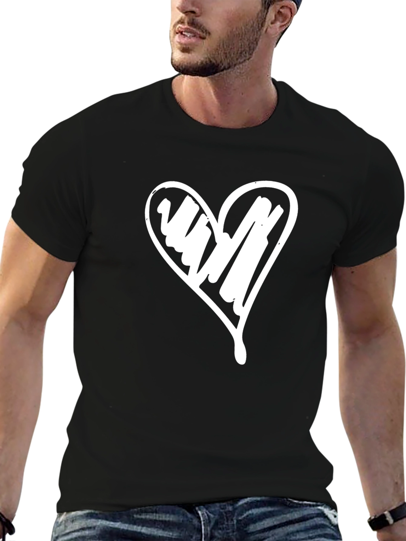 Heart Sketch Graphic Tee - Casual Black T-Shirt