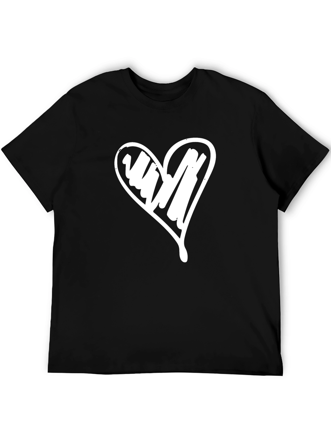 Heart Sketch Graphic Tee - Casual Black T-Shirt