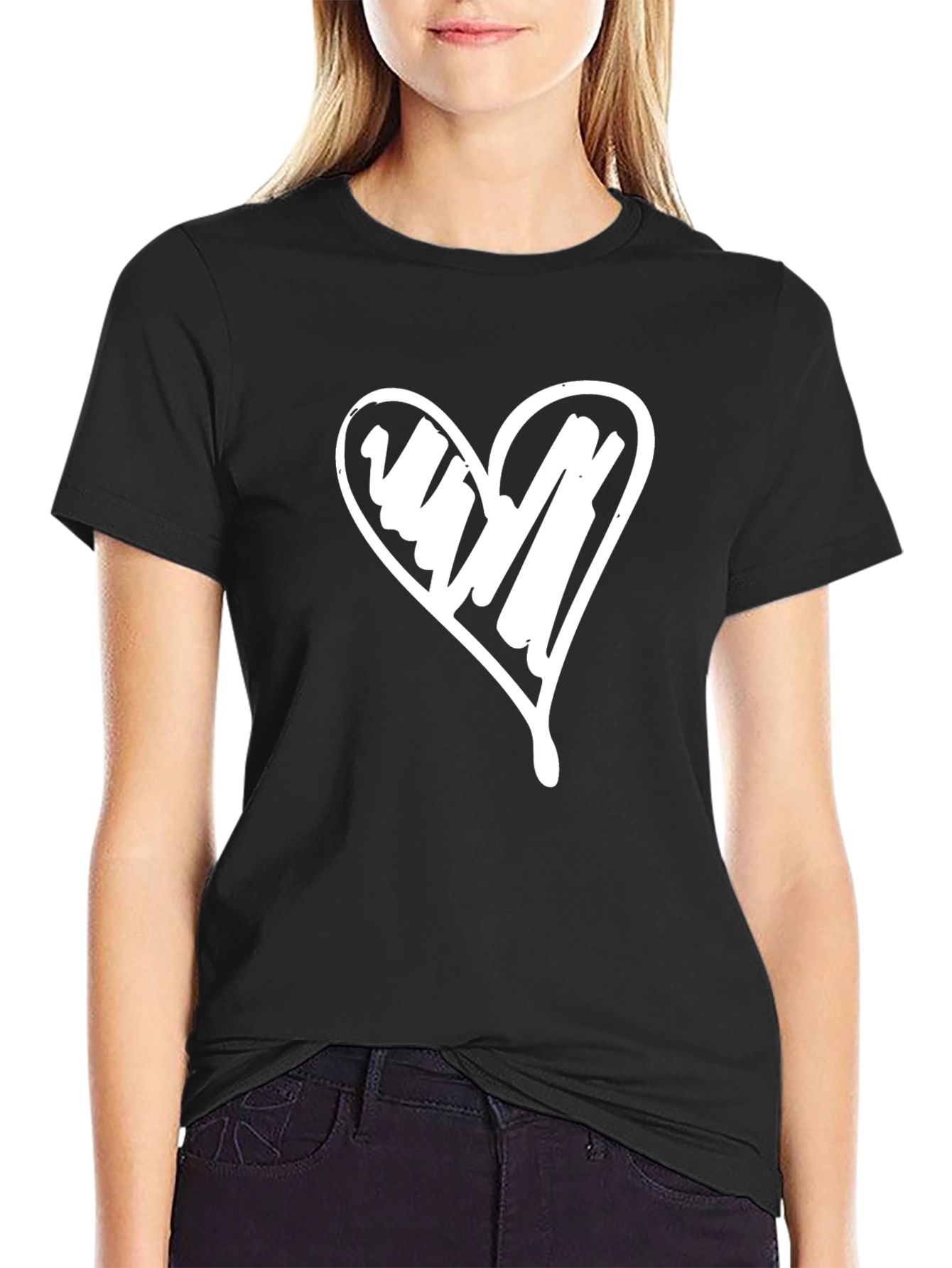 Heart Sketch Graphic Tee - Casual Black T-Shirt