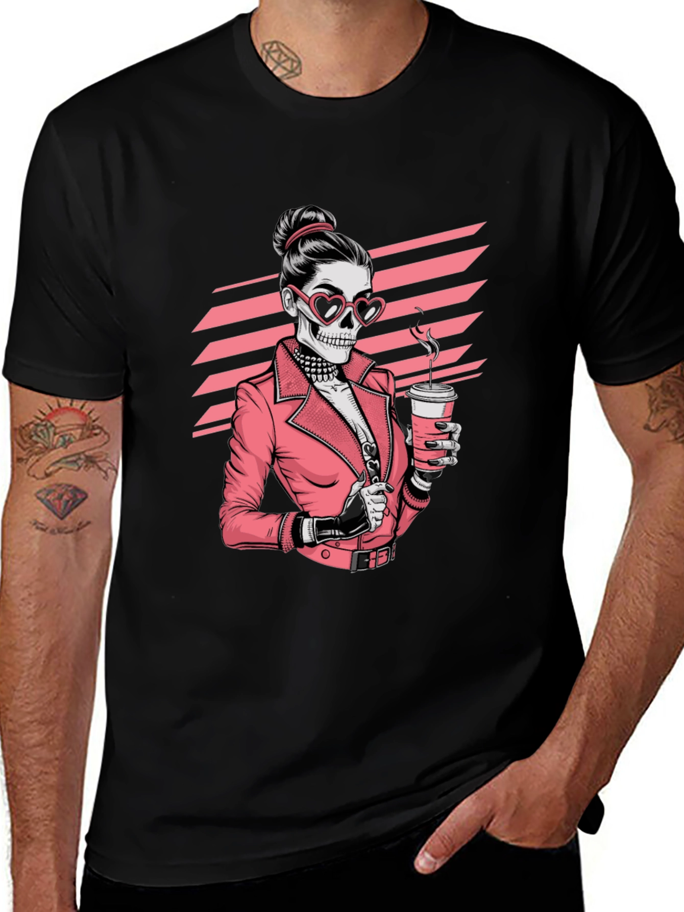 Skull Coffee Lover Graphic Tee - Black T-Shirt