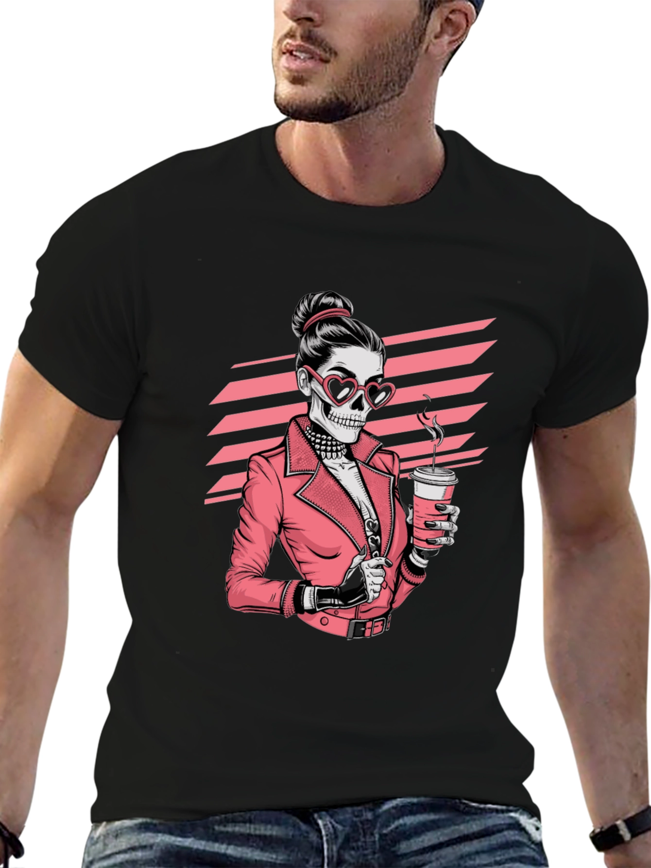 Skull Coffee Lover Graphic Tee - Black T-Shirt