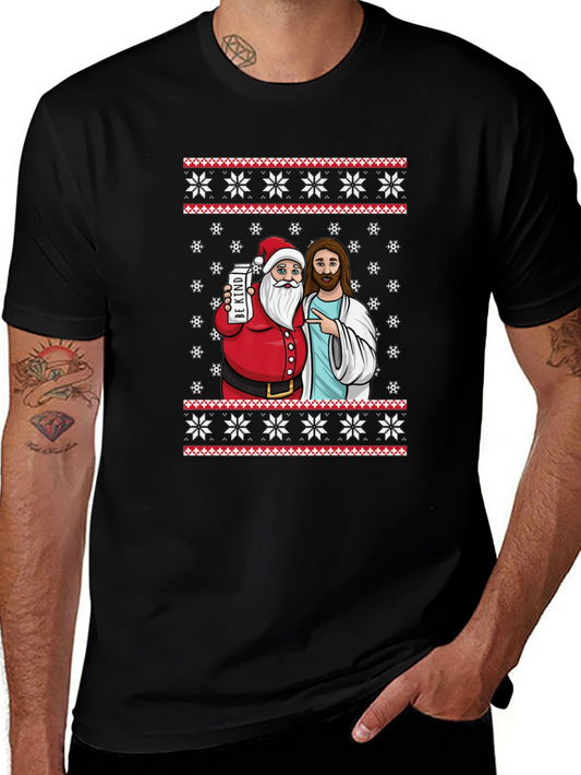 Funny Santa & Jesus Christmas Graphic T-Shirt
