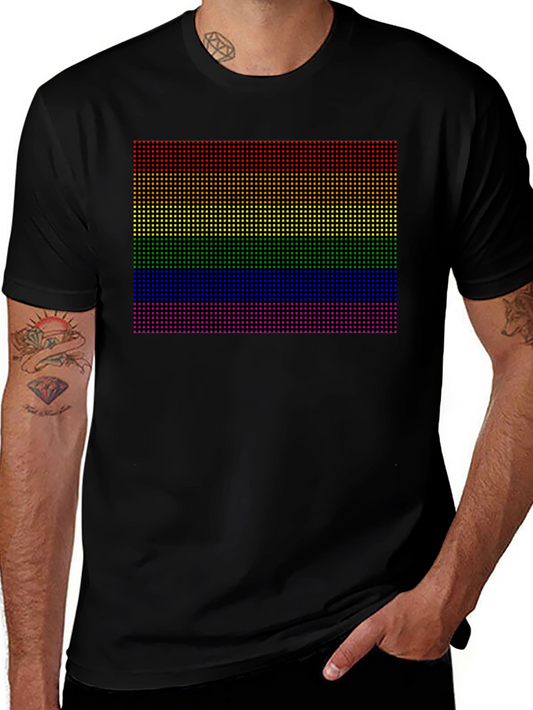 Rainbow Pride Pixel Tee - Black Cotton Blend Casual Shirt