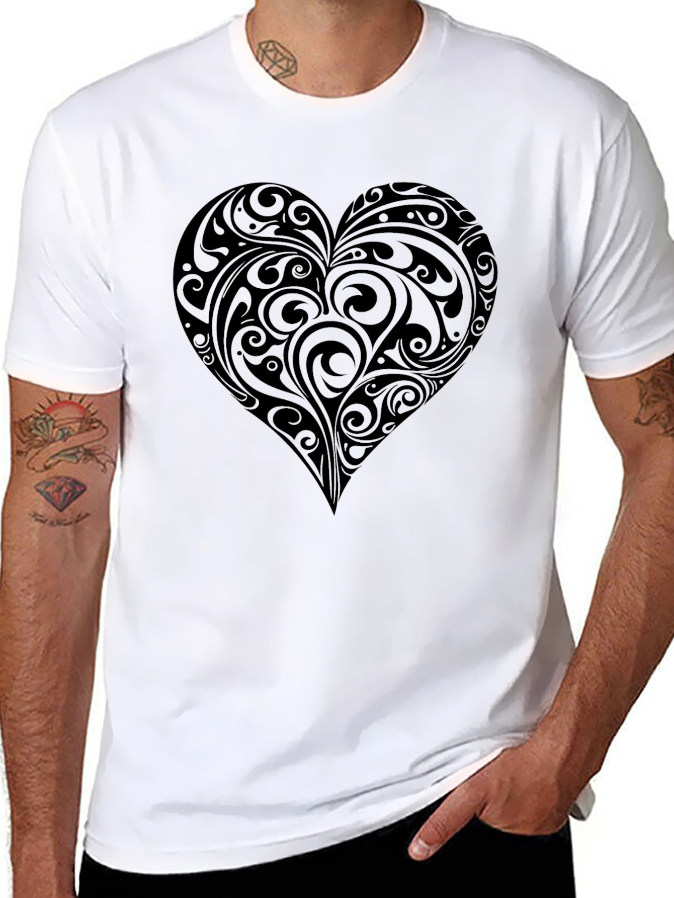 Heart Swirl Graphic Tee - Mens Black T-Shirt