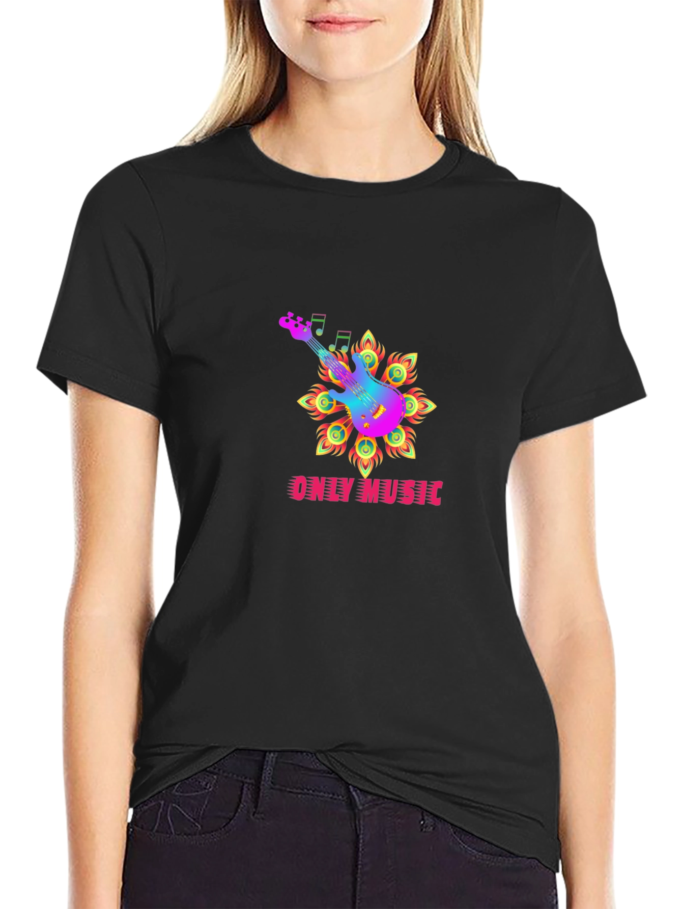 Only Music Black Graphic Tee - Guitar Design