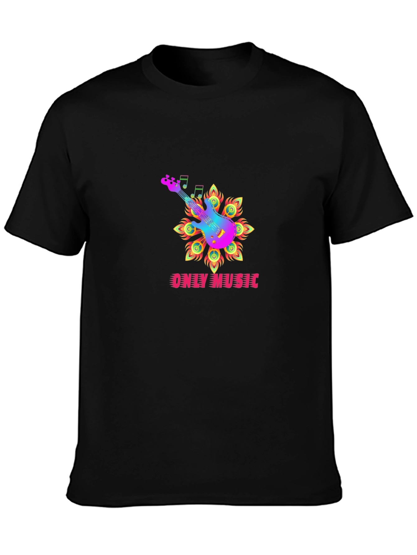 Only Music Black Graphic Tee - Guitar Design