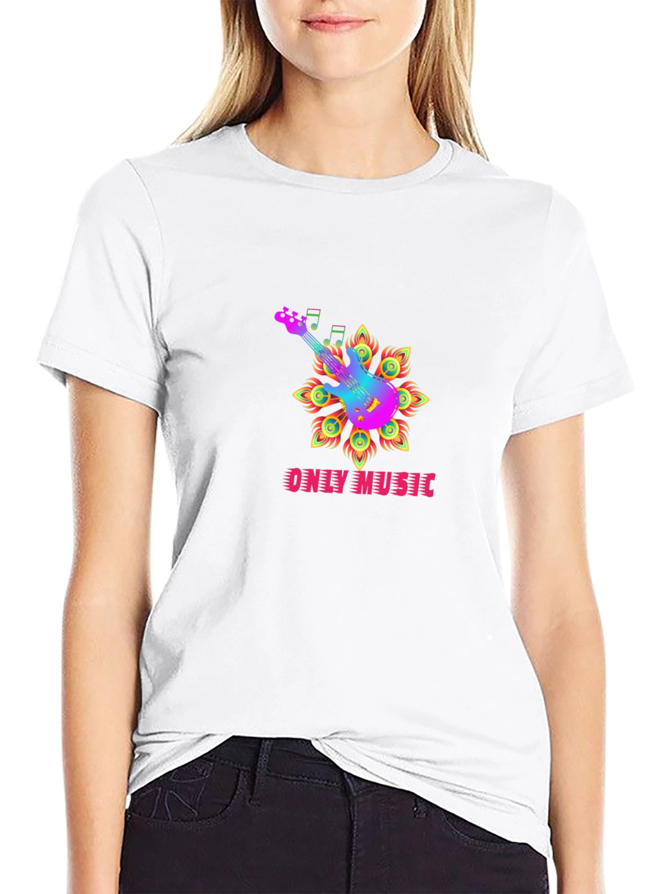 Only Music Black Graphic Tee - Guitar Design