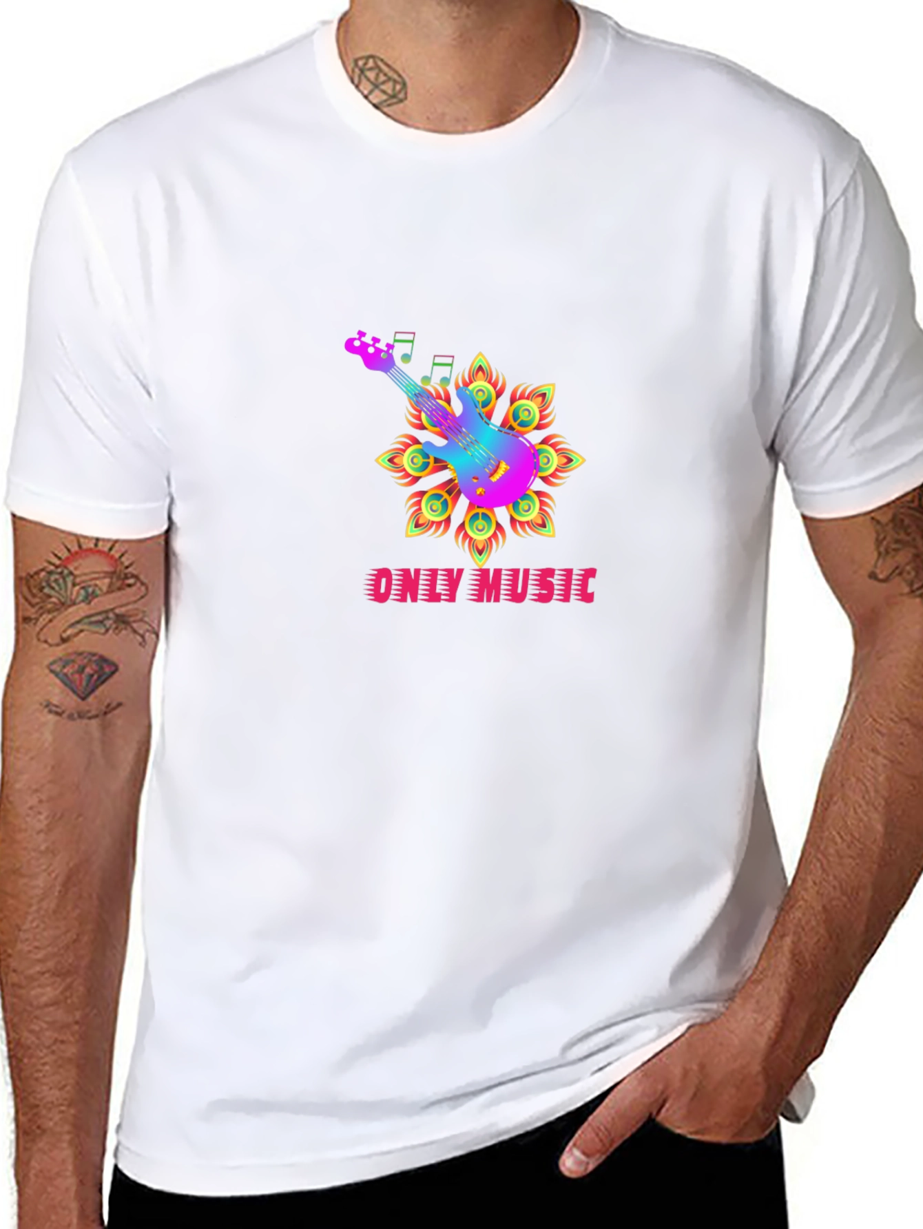 Only Music Black Graphic Tee - Guitar Design