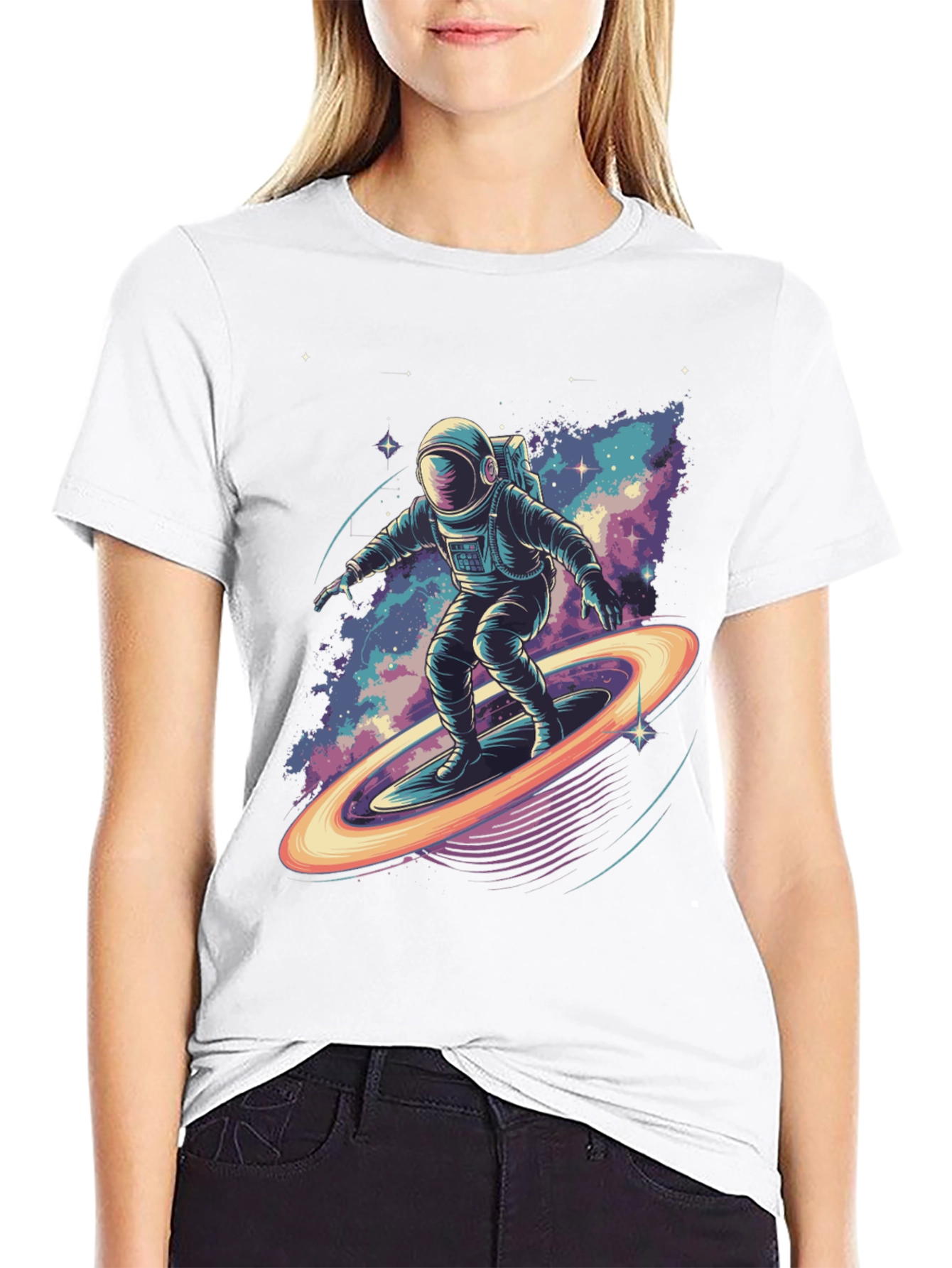 Astronaut Surfing T-Shirt - Space Galaxy Design