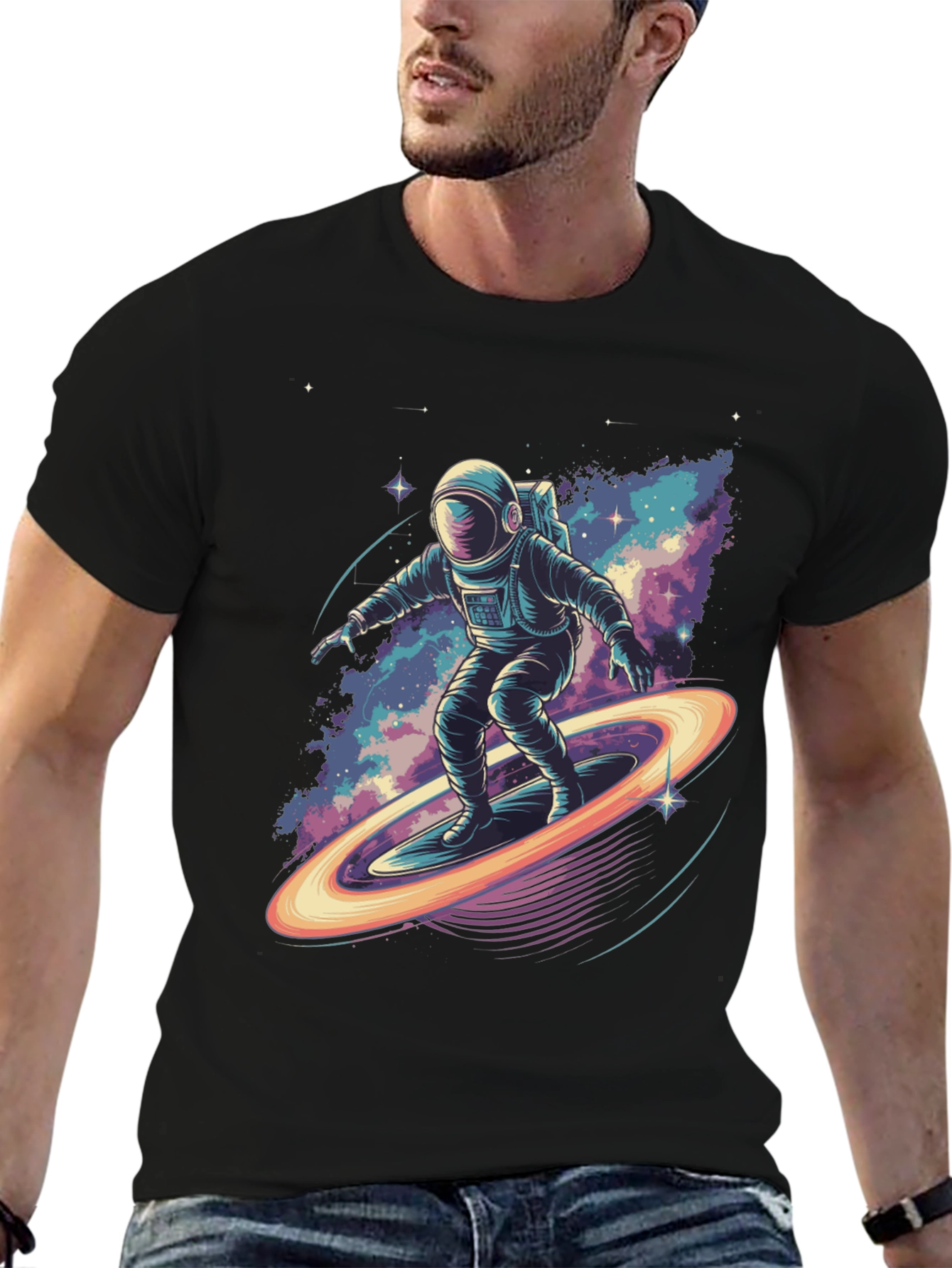 Astronaut Surfing T-Shirt - Space Galaxy Design