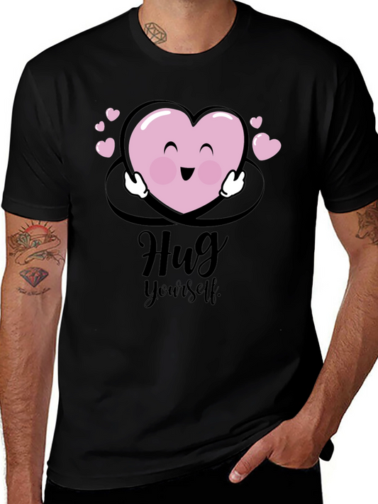 Hug Yourself Heart Graphic Black T-Shirt