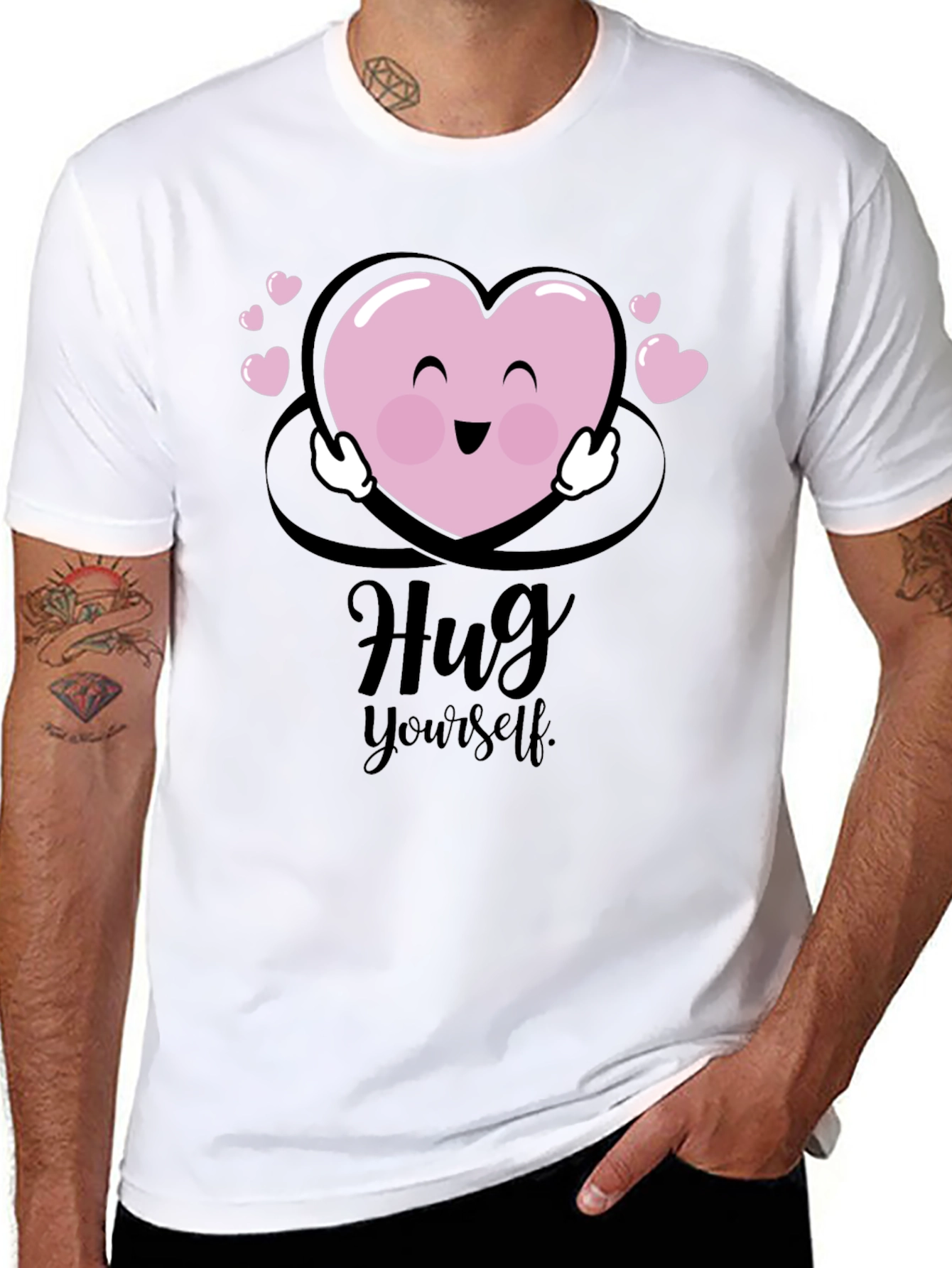 Hug Yourself Heart Graphic Black T-Shirt