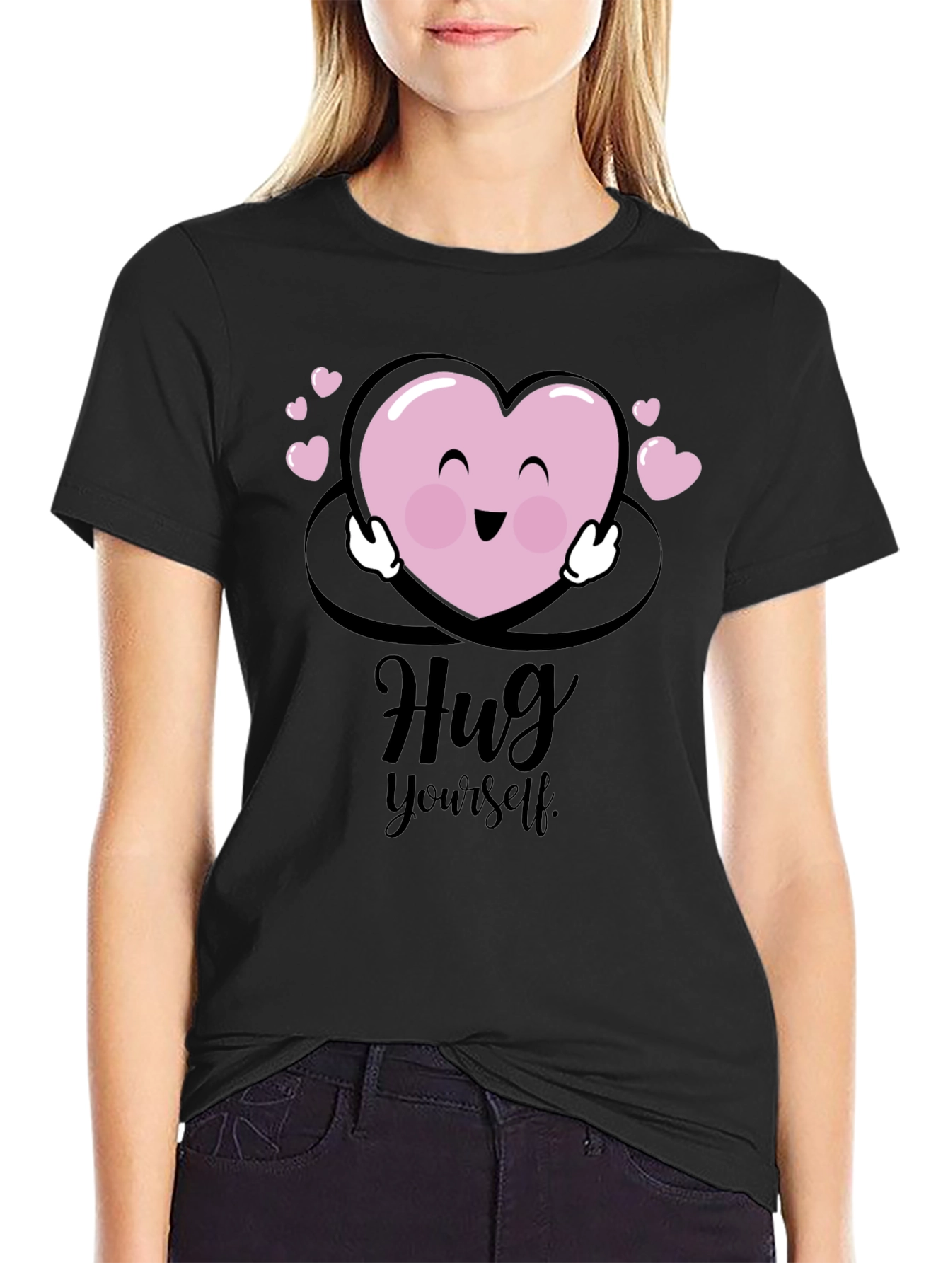 Hug Yourself Heart Graphic Black T-Shirt