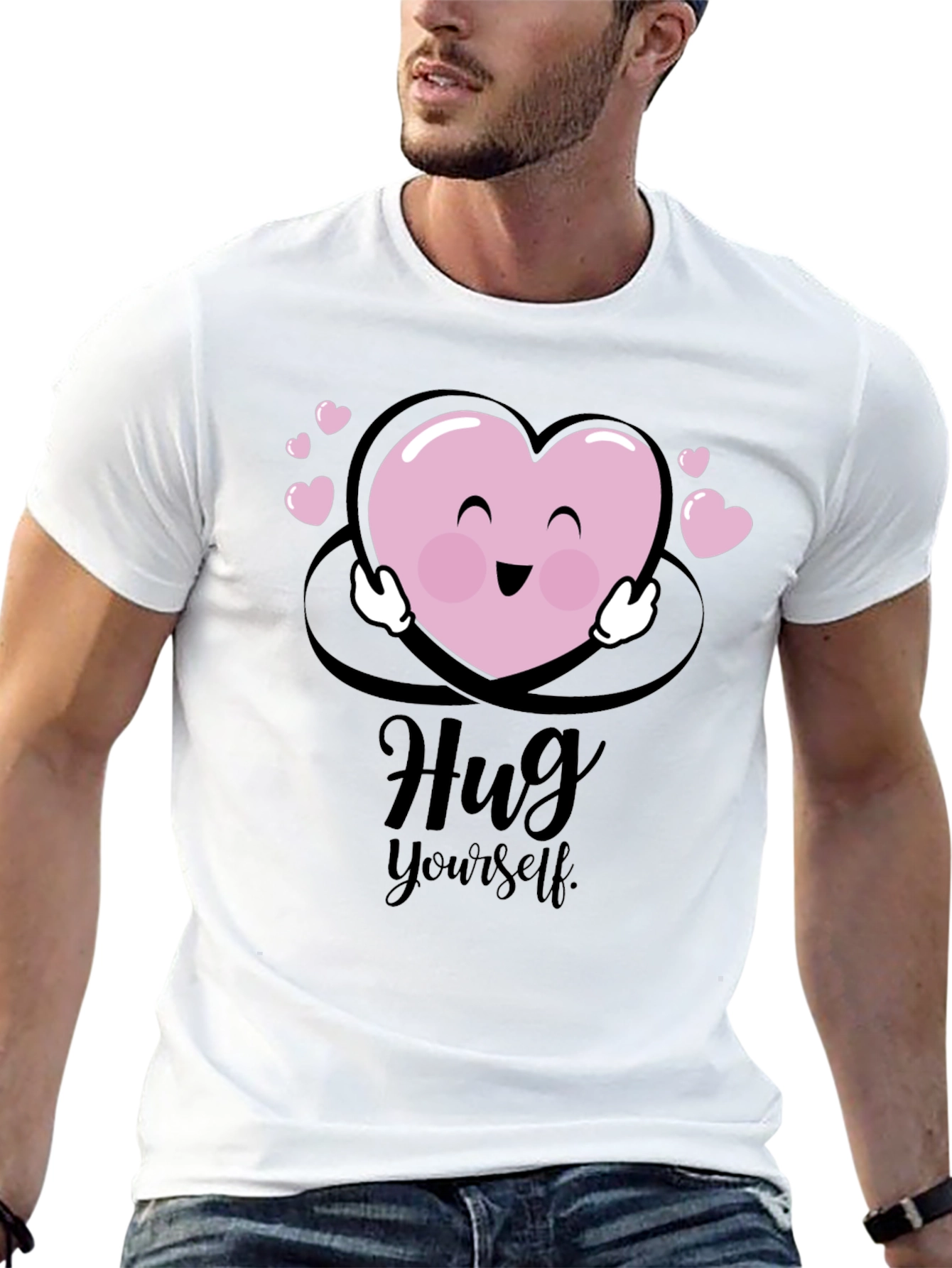 Hug Yourself Heart Graphic Black T-Shirt