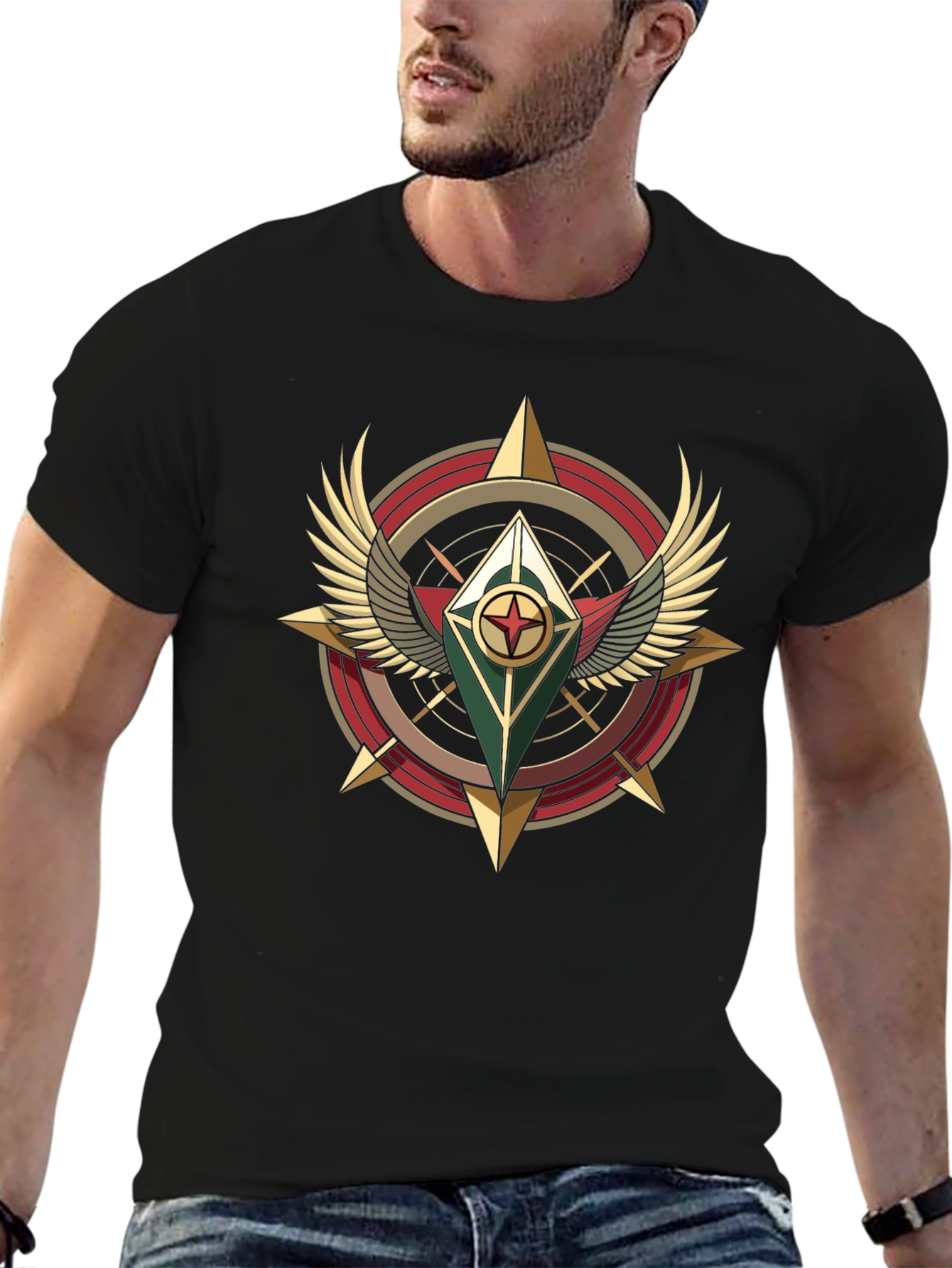 Winged Compass Graphic Tee - Black Cotton Shirt
