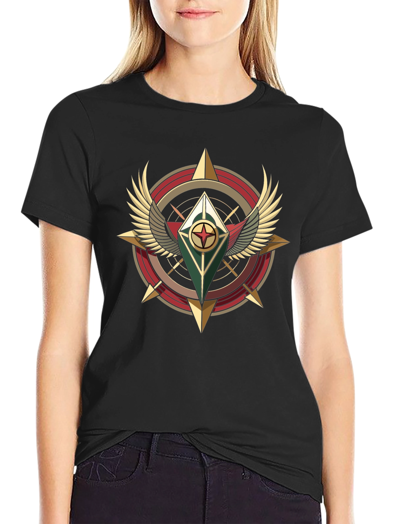 Winged Compass Graphic Tee - Black Cotton Shirt