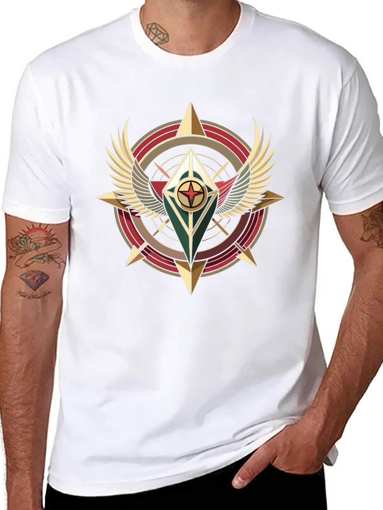Winged Compass Graphic Tee - Black Cotton Shirt