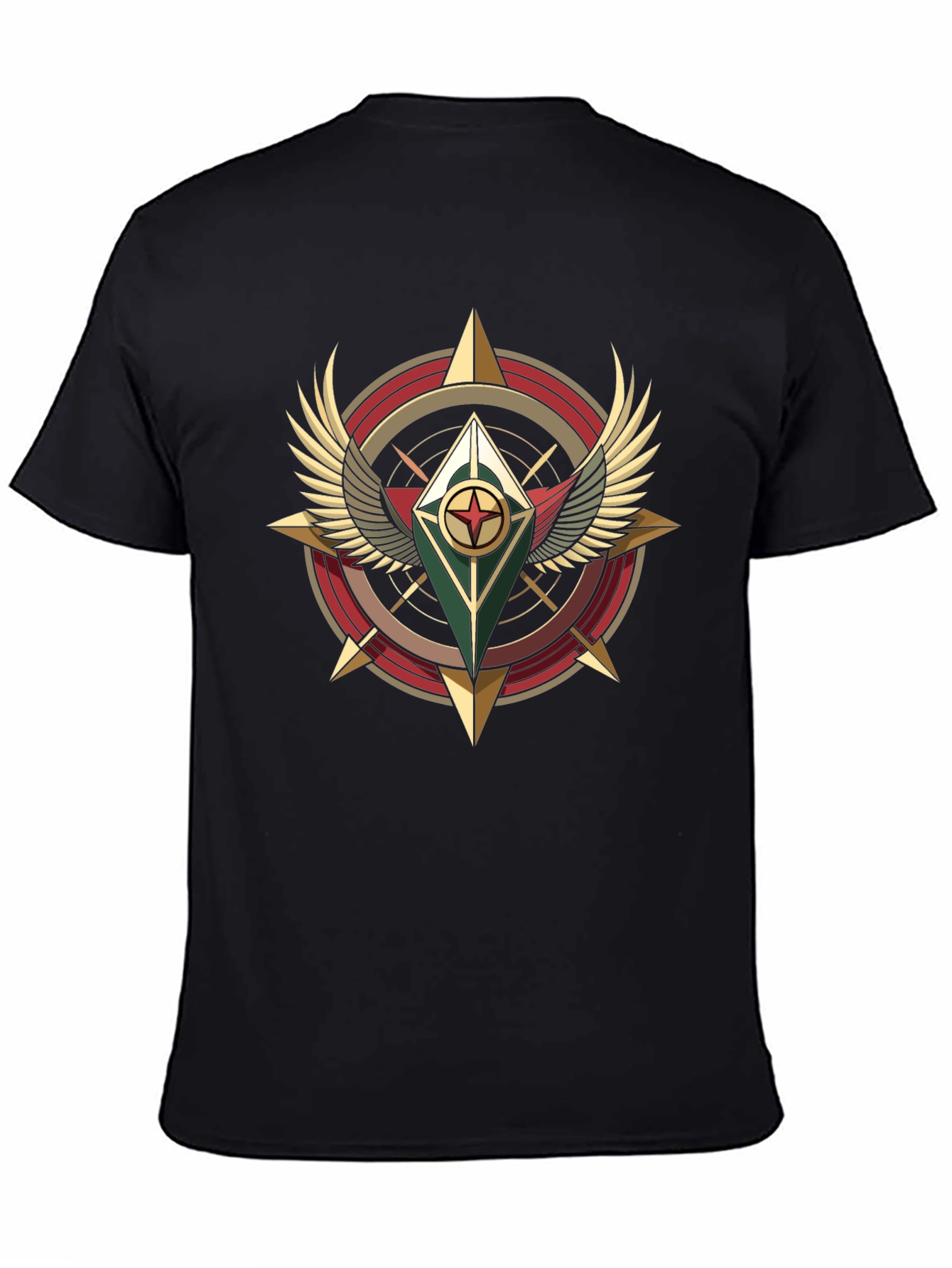 Winged Compass Graphic Tee - Black Cotton Shirt