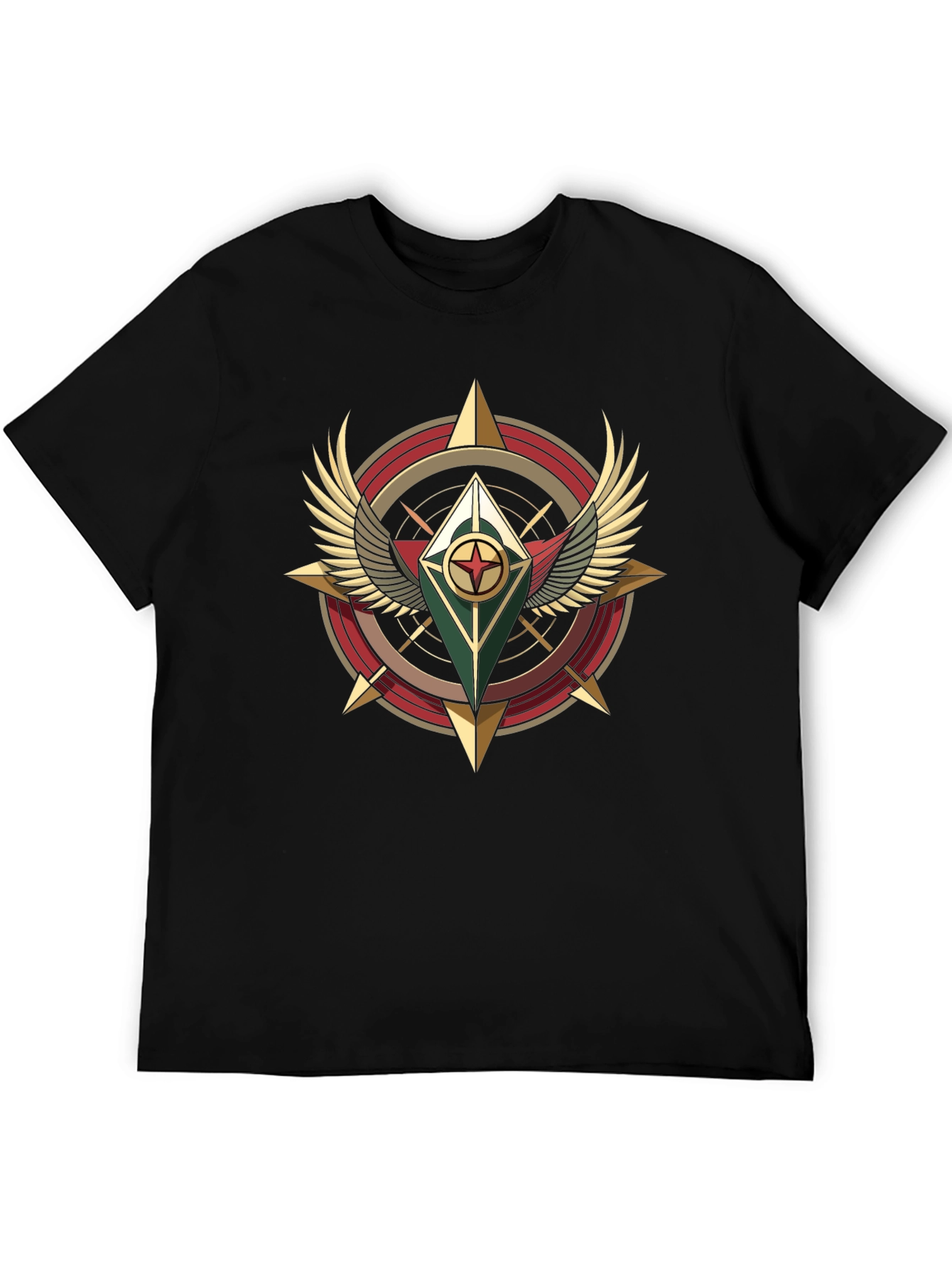Winged Compass Graphic Tee - Black Cotton Shirt