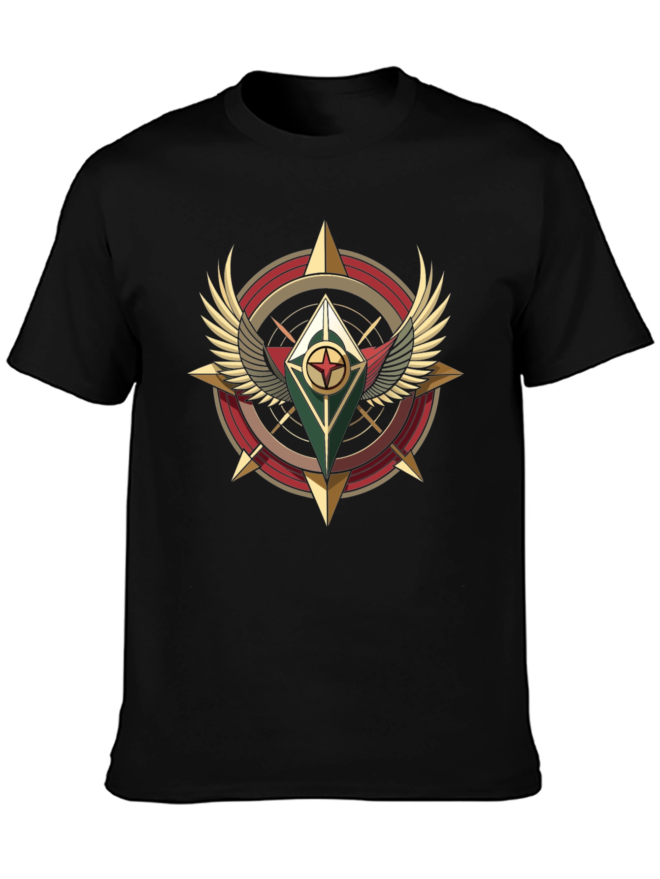 Winged Compass Graphic Tee - Black Cotton Shirt