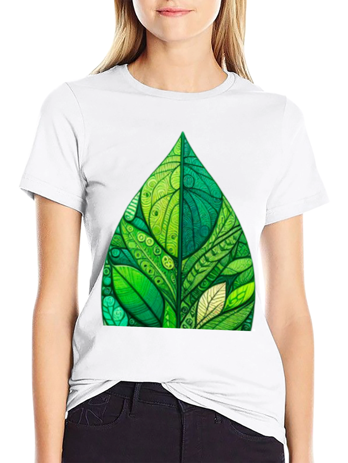Green Leaf Art Black T-Shirt