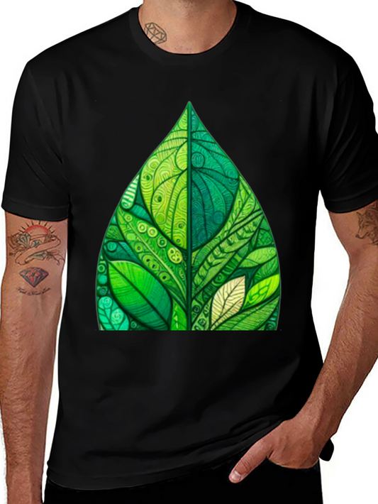 Green Leaf Art Black T-Shirt